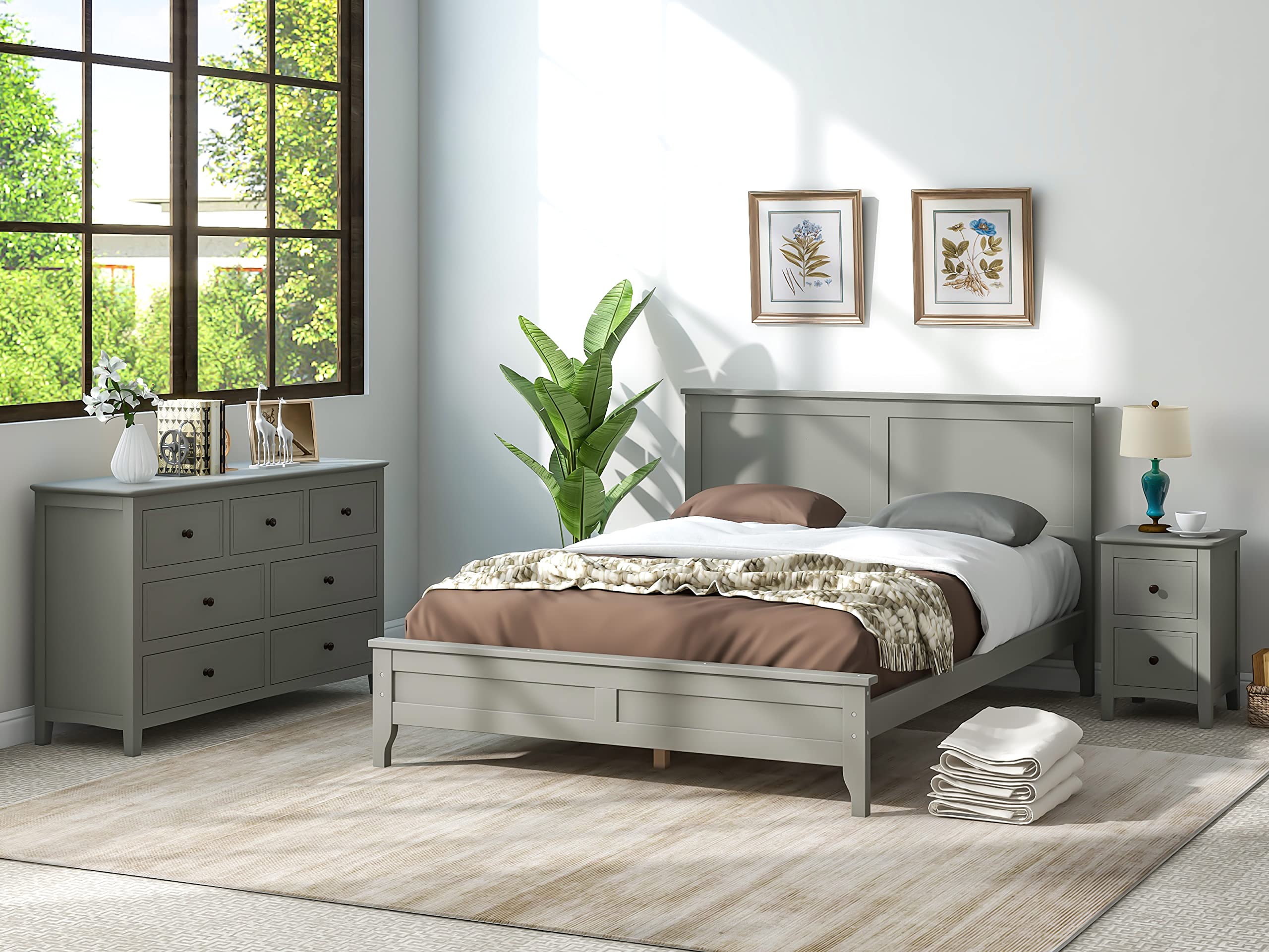 SOFTSEA 3-Piece Bedroom Furniture Set - Full Size Bed Frame with Headboard & Footboard, Nightstand & 7-Drawer Dresser for Modern Home Decor | Perfect for Master Bedroom, Guest Room & Apartment Living