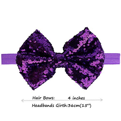 BELICIA 6 Pcs Baby Girls Headbands - Sparkly Glitter Sequin Hair Bows for Toddlers, Infants & Newborns | 4'' Big Boutique Bling Elastic Hair Accessories | Perfect for Birthday Parties, Photo Shoots & Daily Wear