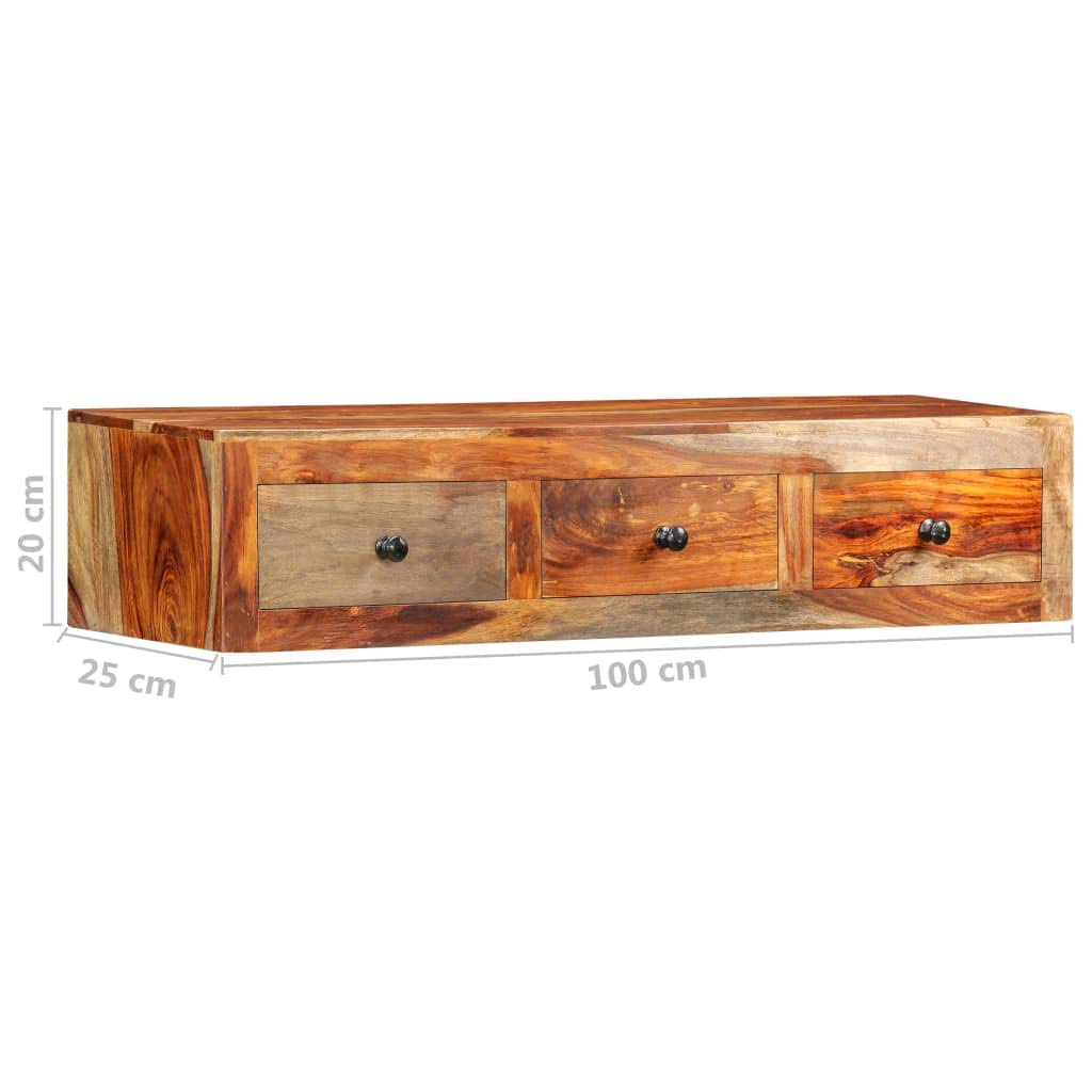 Solid Sheesham Wood Wall Console Table with 3 Drawers - Narrow Entryway Table, Hallway Sofa Table, Dining Room Sideboard - 39.3