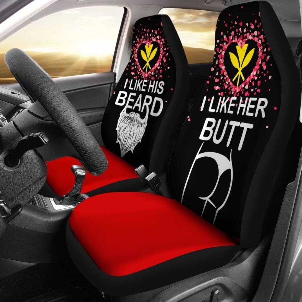 Premium Hawaiian Kanaka Maoli Car Seat Covers - Valentine's Couple Gift Set (His Beard & Her Butt Design) - Durable Universal Fit for Cars, Trucks & SUVs - Perfect for Romantic Road Trips & Anniversary Gifts