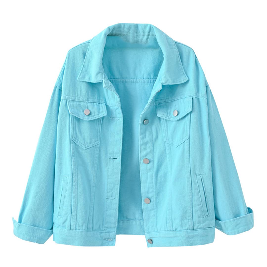 Plus Size Women's Denim Jacket - Lightweight Casual Jean Jacket for Spring & Fall | Loose Fit Pink Outerwear for Everyday Wear, Street Style & Layering