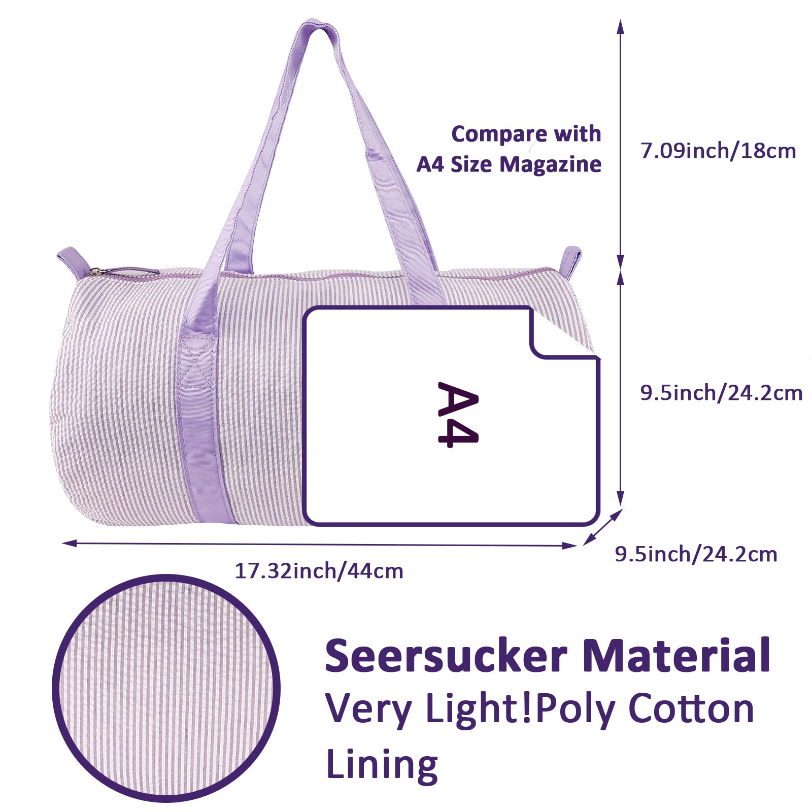 GFU Duffle Travel Bag - Lightweight Seersucker Sports & Weekender Overnight Bag for Gym, Workout, Business Trips & Weekend Getaways | Perfect Carry-On for Personal Items & Essentials
