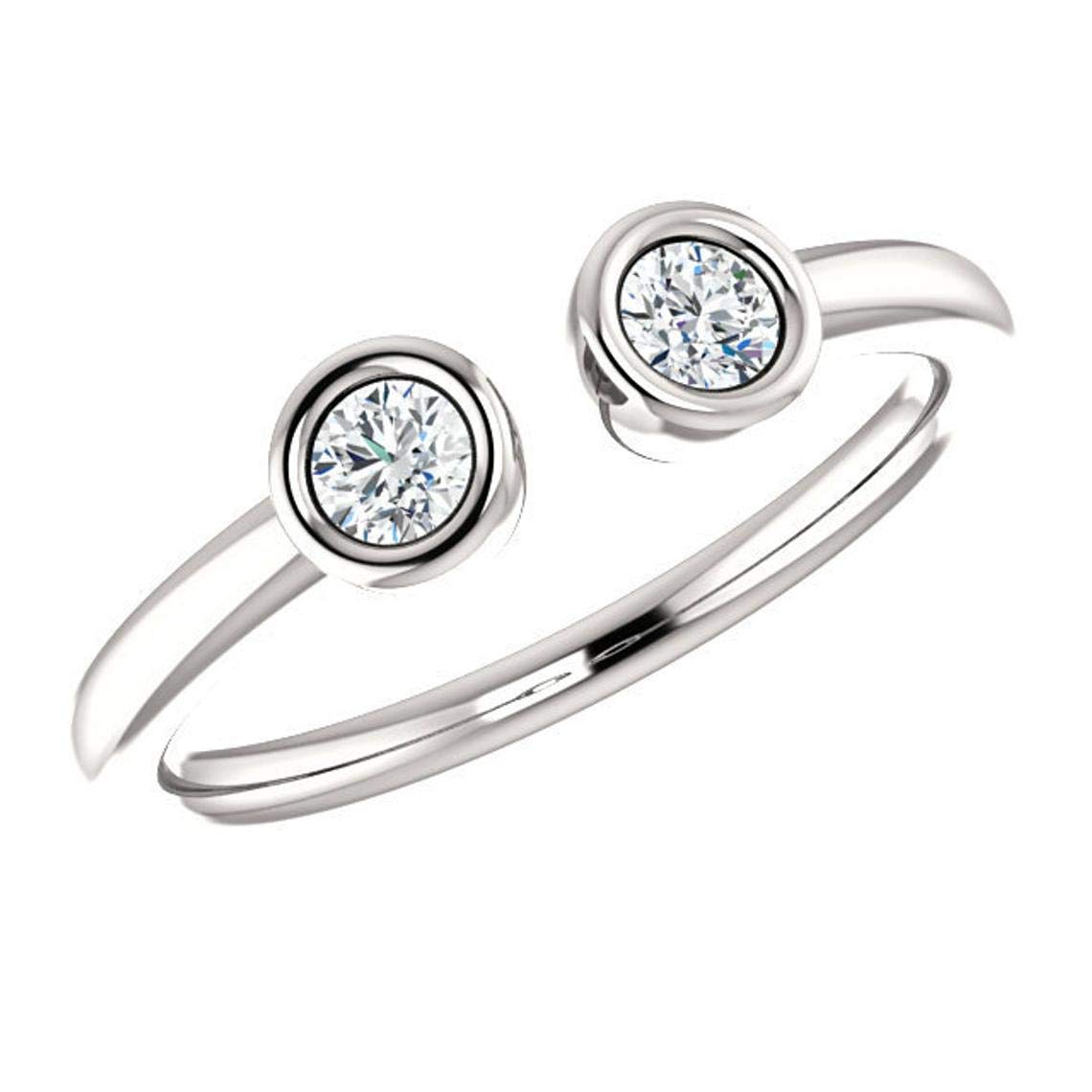 ERAA JEWEL Two Stone Bezel Bypass Ring - 3MM Round Cut VVS1 Colorless Moissanite Stackable Engagement & Wedding Ring for Women | Perfect for Proposals, Anniversaries, and Everyday Elegant Stacking