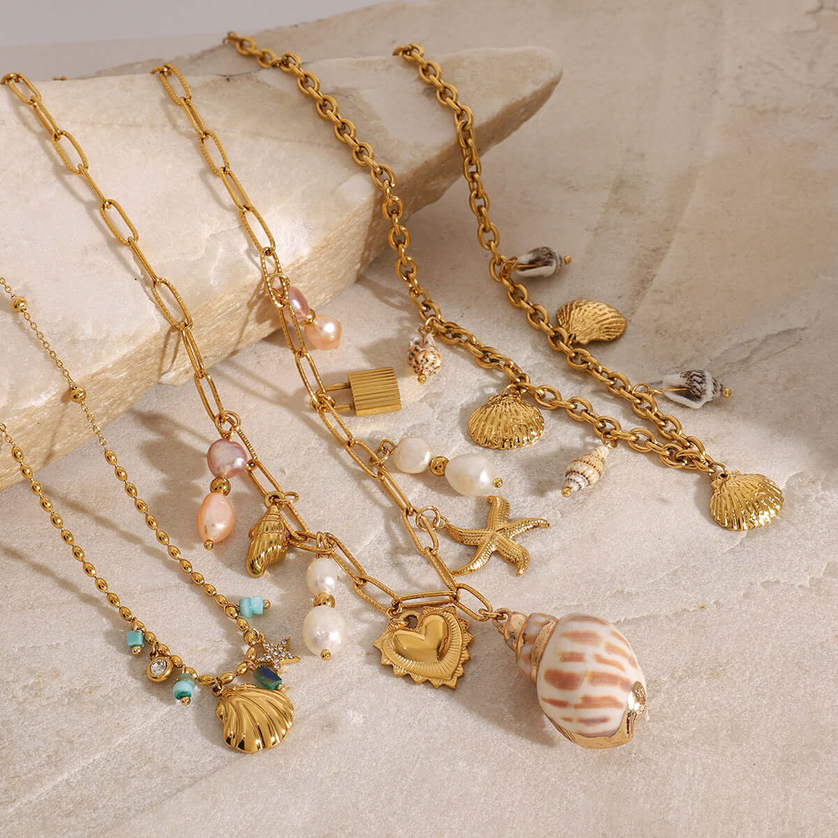 Boho Starfish Conch Shell Necklace - Handmade Beach Jewelry for Women | JDN5011 | Perfect for Summer Vacations, Beach Weddings & Boho Fashion Accessories