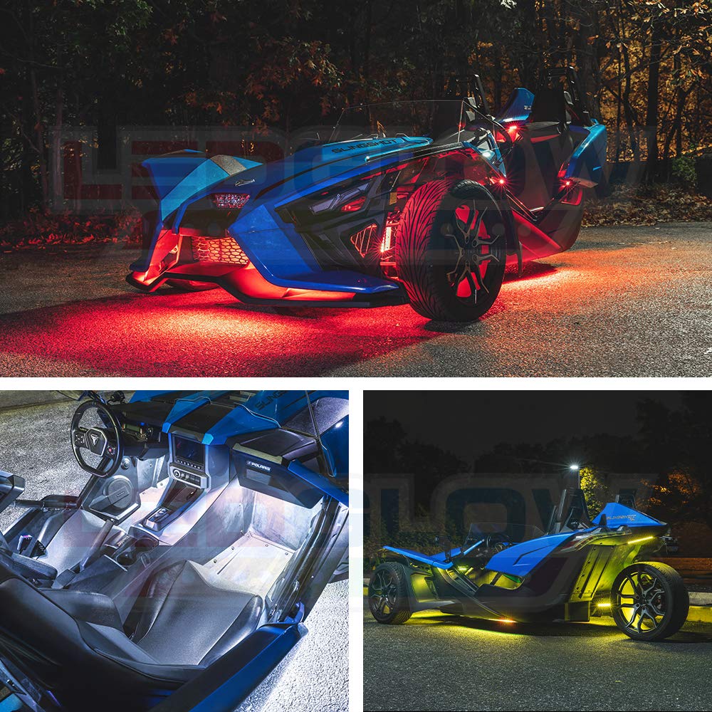 LEDGlow 20-Piece Bluetooth LED Underbody Lighting Kit - 16 Million Colors, Smartphone App Control, Brake Light Feature, Waterproof - Compatible with Polaris Slingshot & Other Vehicles - Perfect for Car Shows, Night Cruising & Customization