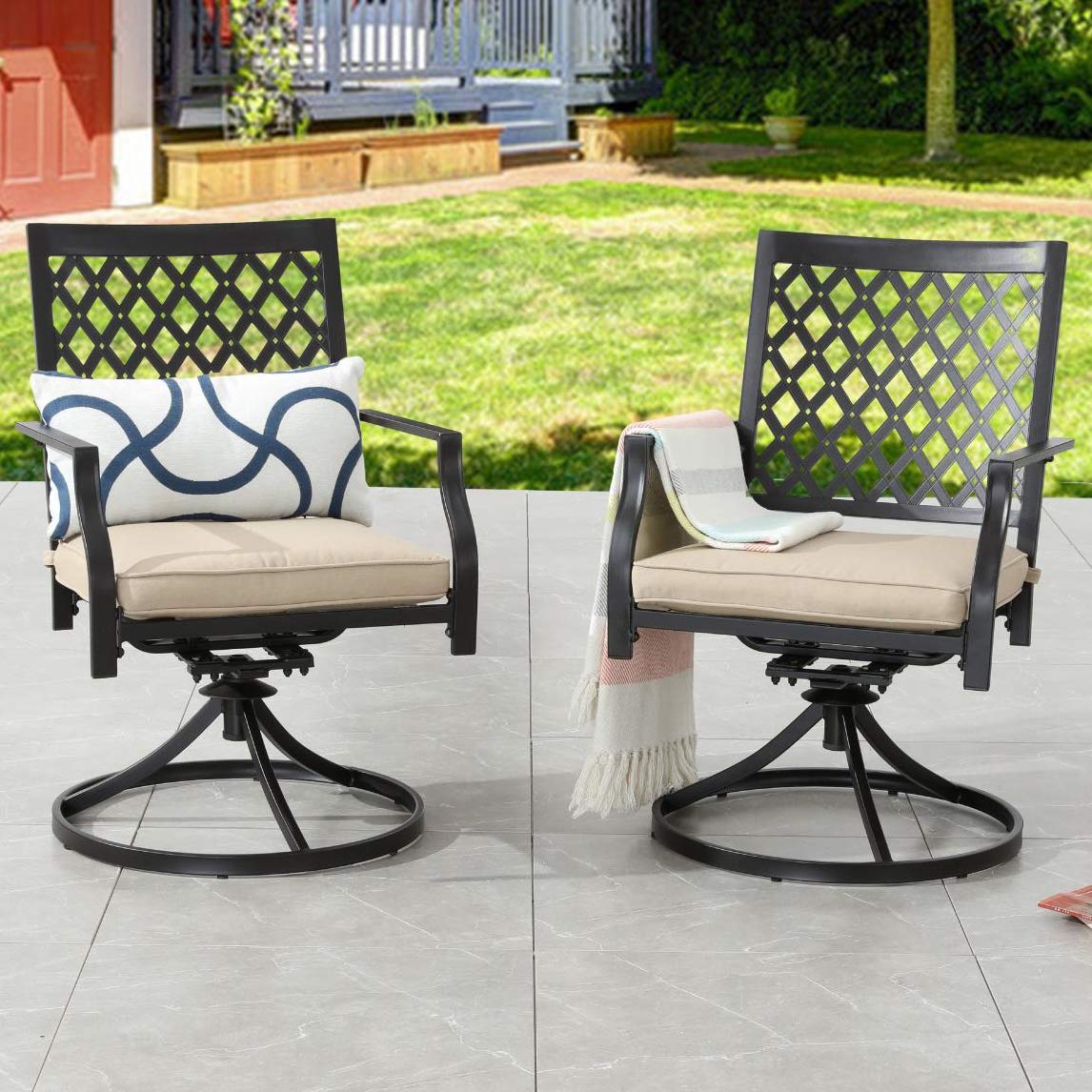 Premium Outdoor Swivel Rocking Chairs - Patio Lounge Bistro Set with Metal Frame, Comfortable Armrests - Perfect for Garden, Backyard, Poolside Relaxation (Set of 2, Beige)