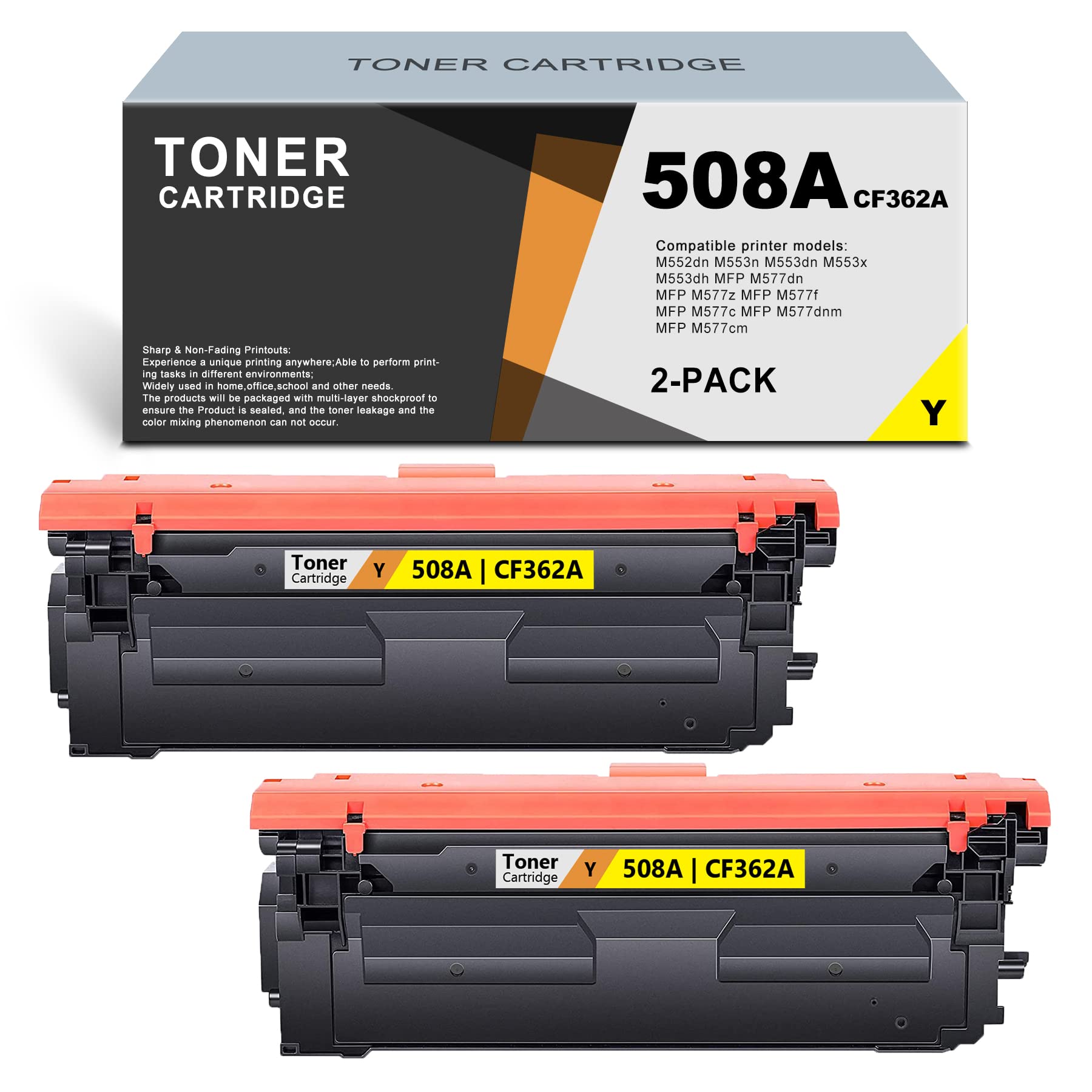 2 Pack Yellow Toner Cartridge Replacement for HP MFP M577dn M577z M577f M577c M577dnm M577cm M552dn M553n M553dn M553x M553dh - Compatible with 508A CF362A - High-Yield Printing for Office & Home Use - Sold by ARSEINK