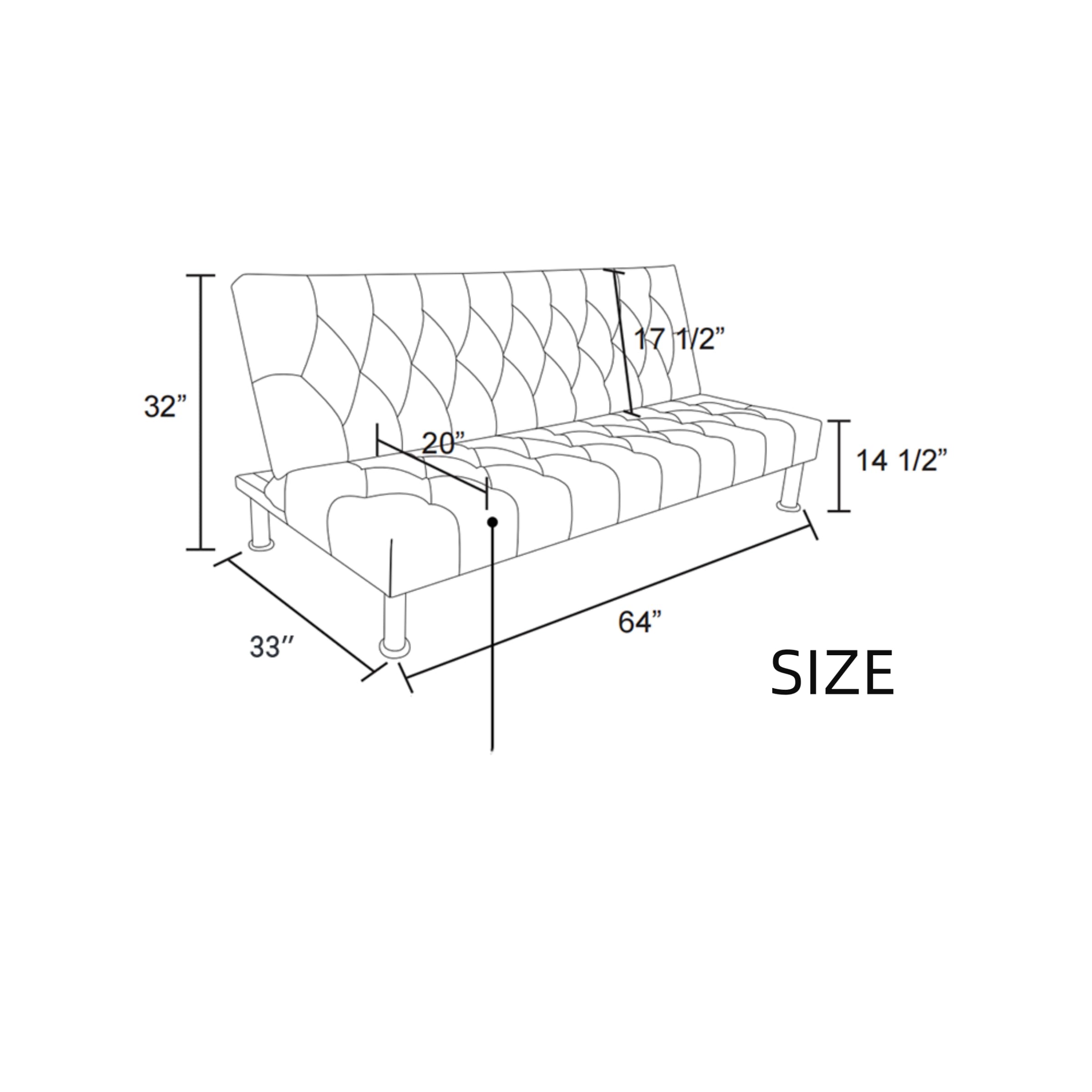 Modern Leather Futon Sofa Bed - Convertible Folding Couch with Adjustable Backrest, 64