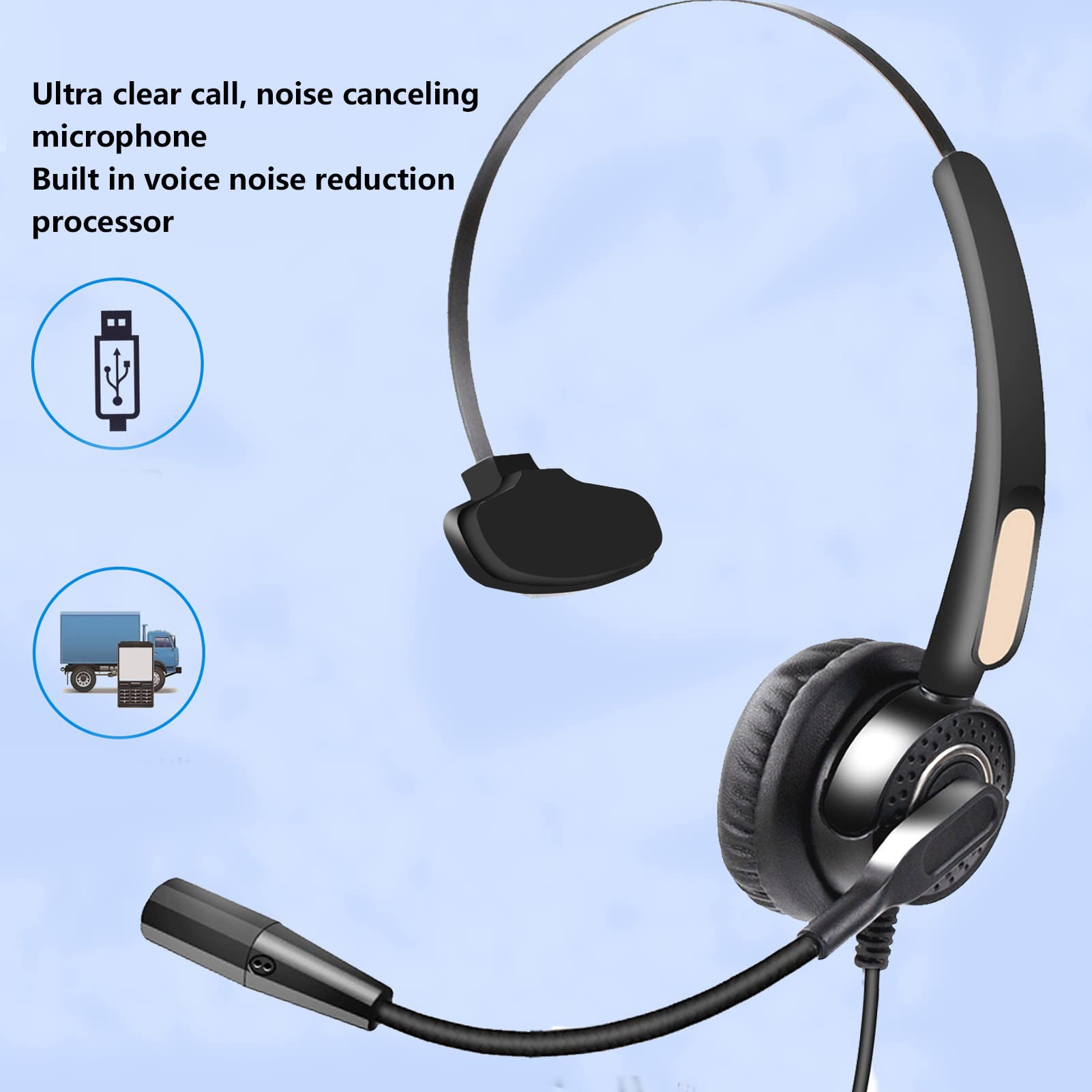 Elprico USB Wired Office Headset with Noise Cancelling Microphone - Adjustable Call Center Headphones for Customer Service, Remote Work & Online Meetings