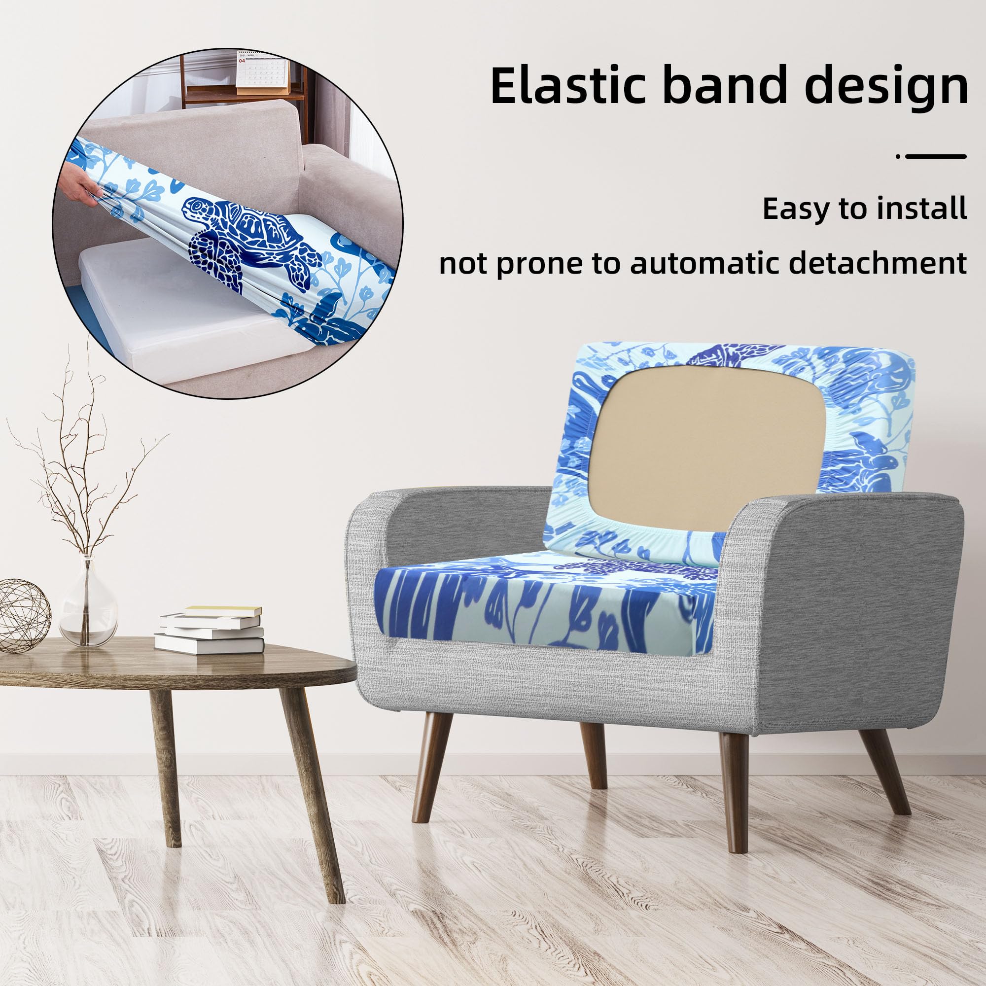8Pcs Stretch Patio Cushion Covers - Waterproof Outdoor Furniture Slipcovers for Sofa, Chair & Couch Replacement - Washable & Durable Patio Seat Covers (Sea Turtle Pattern) - Perfect for Backyard, Deck, Poolside & Garden Furniture Protection