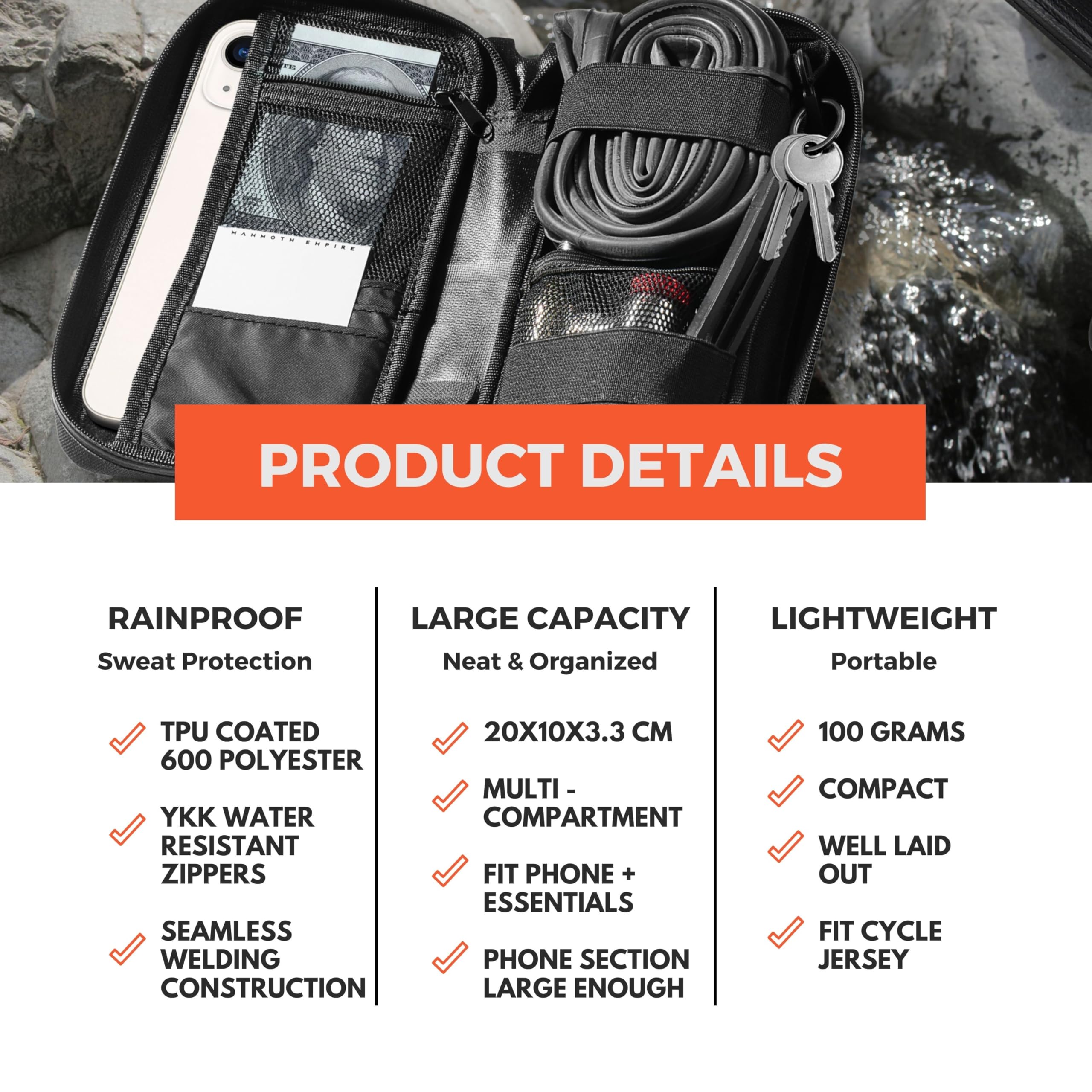Waterproof Cycling Wallet - Multi-Functional Bike Phone Pouch & EDC Organizer for Bicycle, Running, Hiking & Outdoor Activities | Black