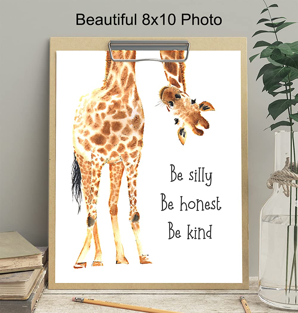 Be Silly Be Honest Be Kind Giraffe Wall Art - Nursery Decor for Boys & Girls - Kids Room Wall Decor - Baby Shower Gift Idea - Playroom & Toddler Bedroom Decoration - Inspirational Children's Wall Art for Bedrooms & Play Areas