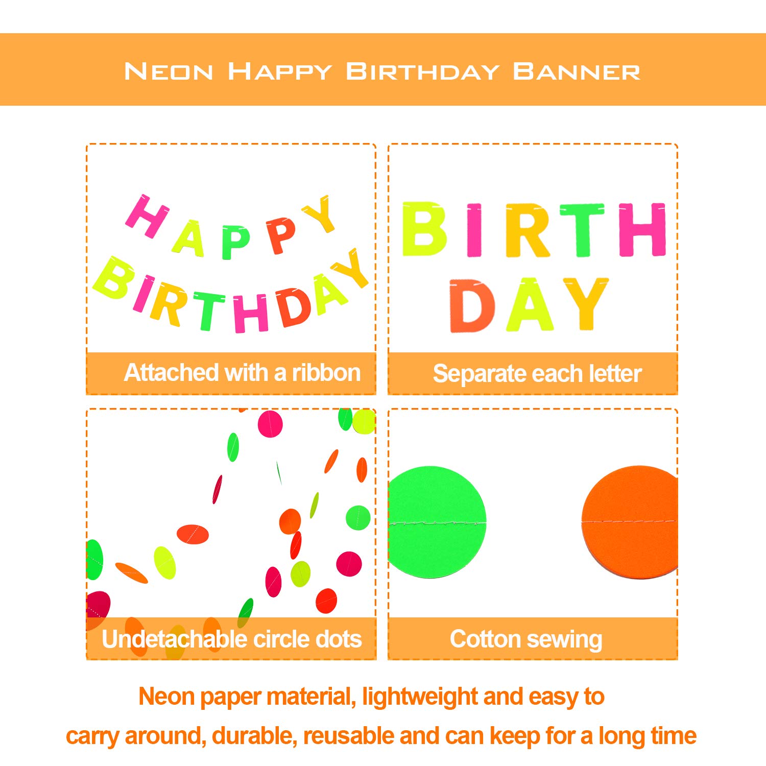 Glow in the Dark Happy Birthday Banner - Rainbow Neon Sign for Black Light Party Decorations | Perfect for Kids & Adults Birthday Celebrations, Night Parties & Special Events