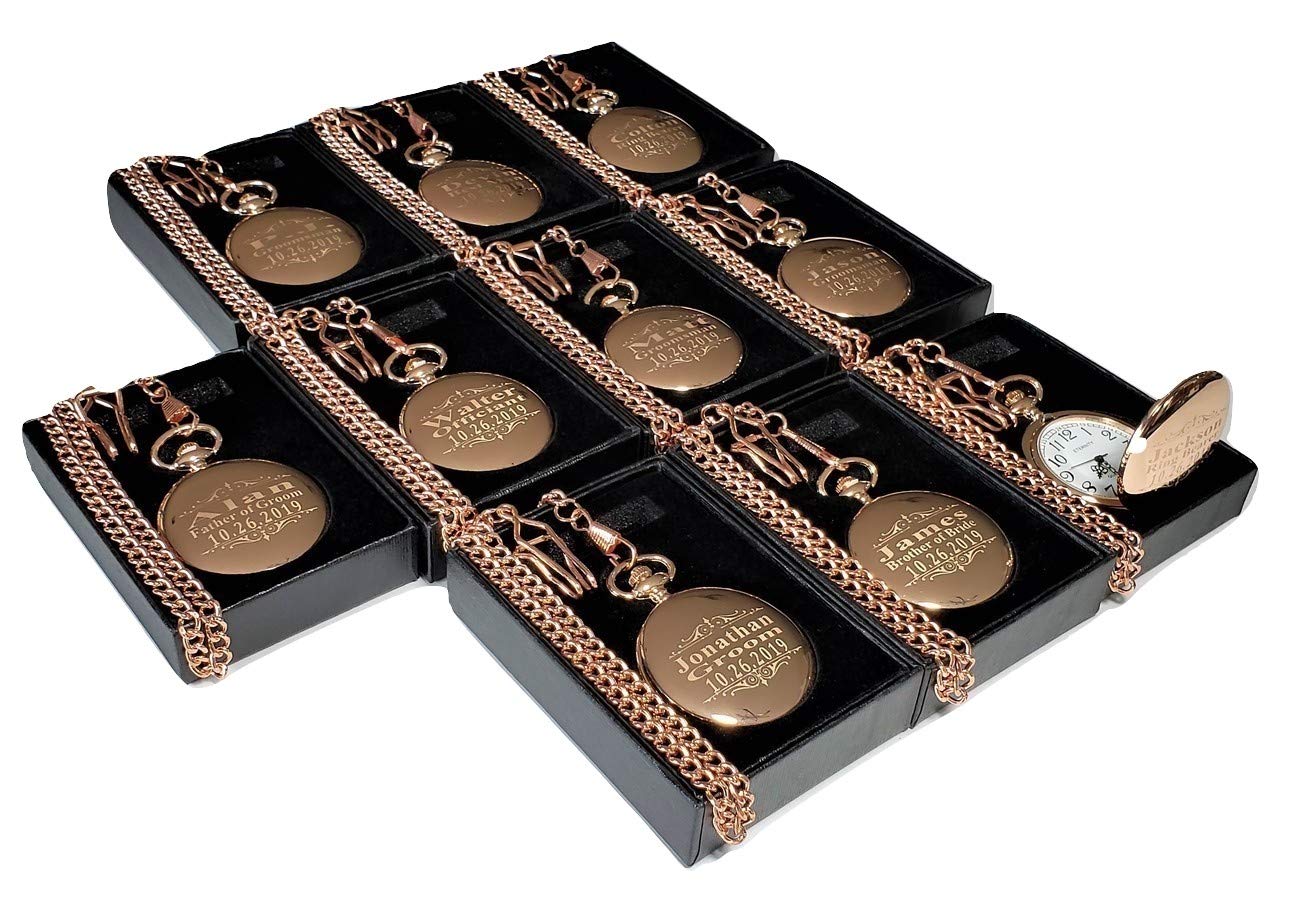 15 Rose Gold Pocket Watches for Groomsmen - Engraved Vintage Style with Gift Box & Chain - Perfect for Weddings, Anniversaries & Formal Events