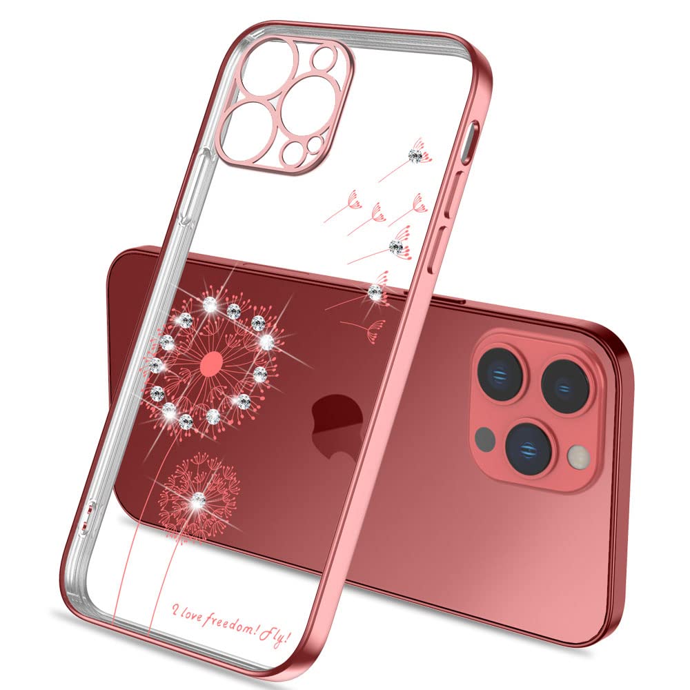 ZCDAYE iPhone 13 Pro Max Case (6.7 inch) - Dandelion Electroplated Diamond Rose Gold Transparent TPU Shockproof Protective Cover | Slim Soft Case for Everyday Use, Work & Travel