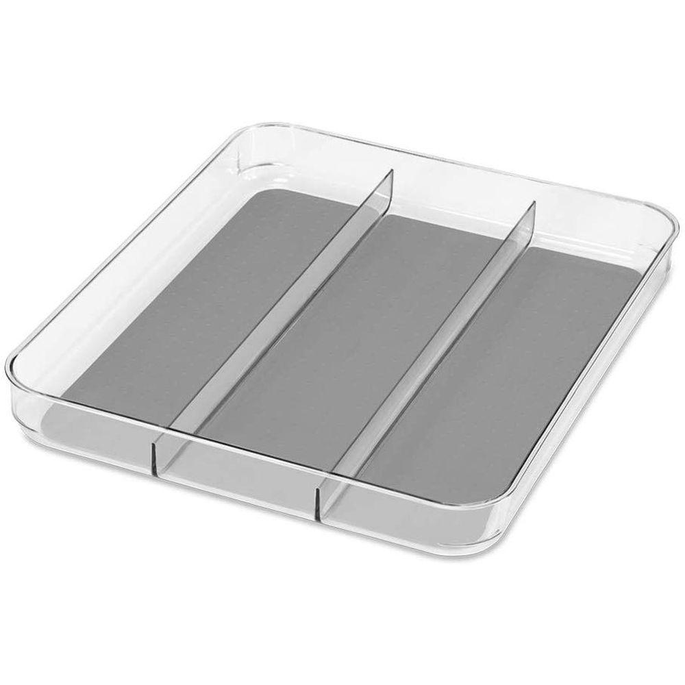 Madesmart 3 Compartment Clear Plastic Utensil Tray - Kitchen Drawer Organizer for Forks, Spoons & Knives - Perfect for Home, Office or Restaurant Use