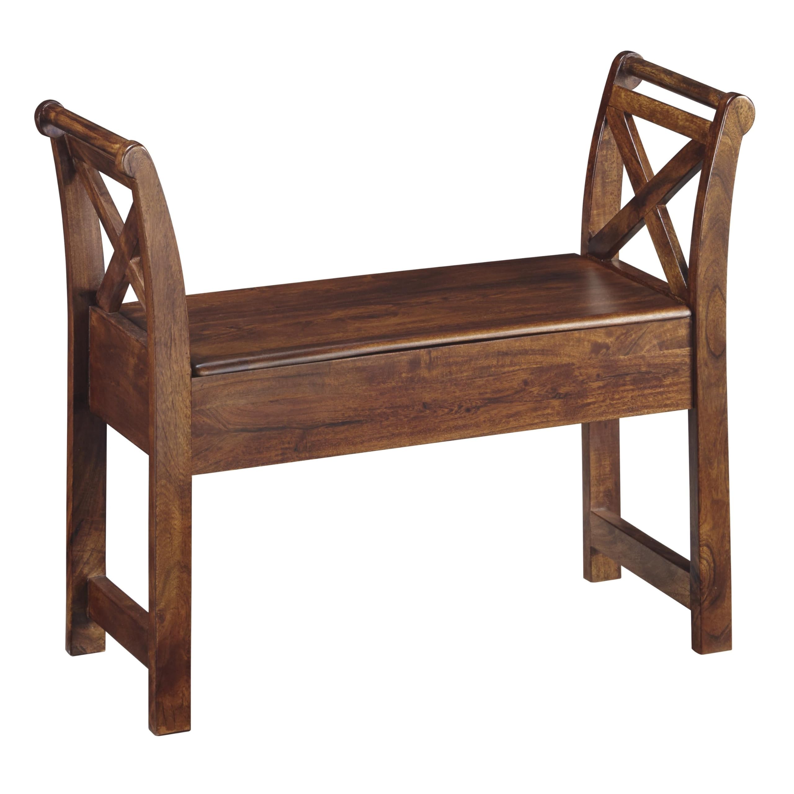 Benjara Wooden Storage Bench with X Braces - Rustic Brown Accent Furniture for Entryway, Living Room & Bedroom Organization