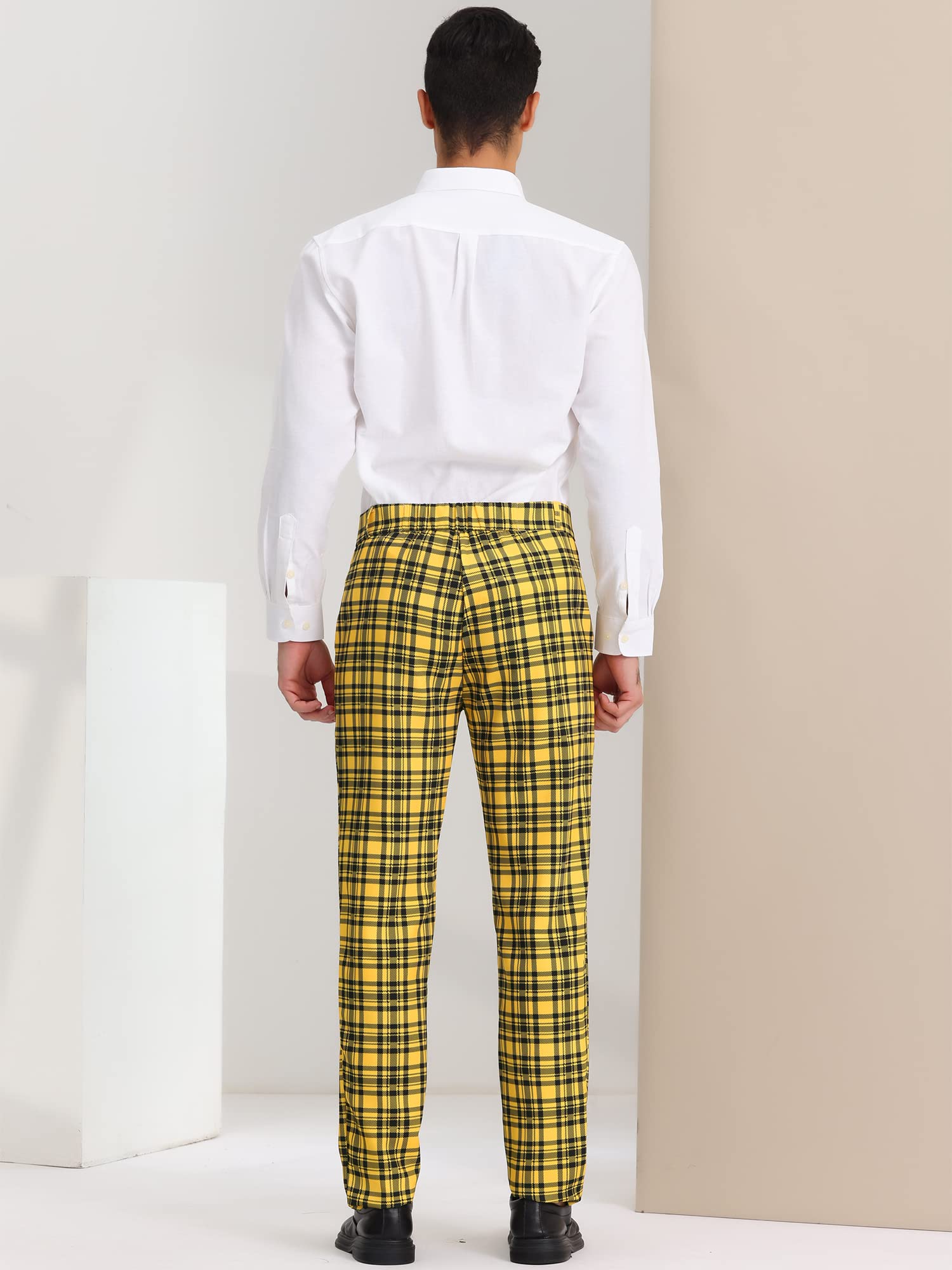 Lars Amadeus Men's Checkered Dress Pants - Flat Front Regular Fit Plaid Slacks for Work, Prom & Business Casual | Office, Wedding & Formal Occasions