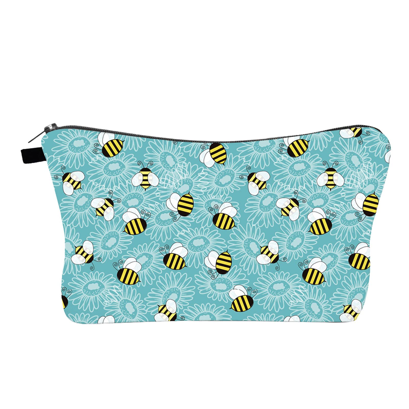 Stylish Portable Travel Makeup Bag for Women - Black Bee Print Cosmetic & Jewelry Organizer - Perfect for Travel, Gym, and Daily Use