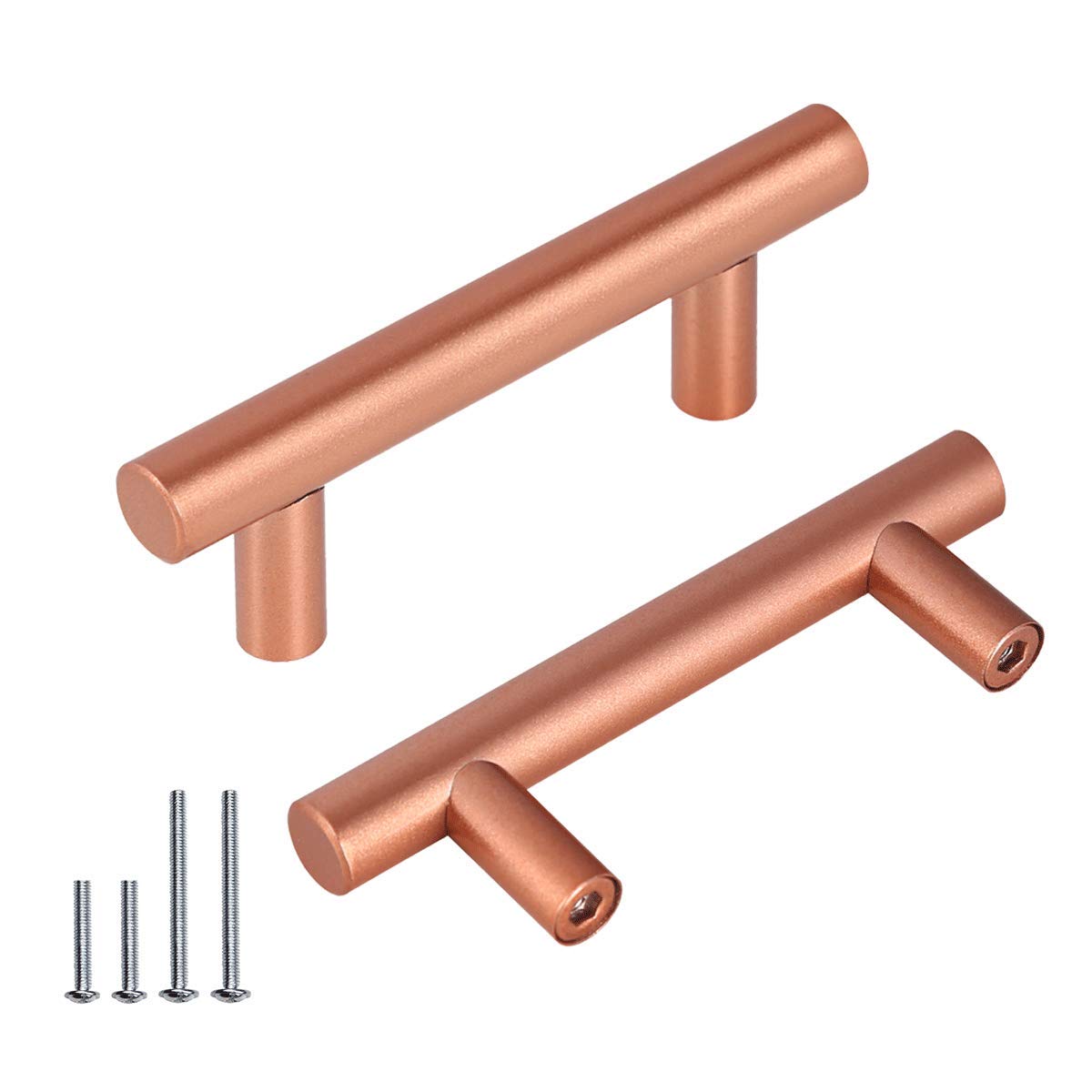 NIZADO 100-Pack 2.5 Inch Rose Gold Cabinet Handles - Stainless Steel Modern Kitchen Drawer Pulls, T-Bar Furniture Door Hardware (64mm Hole Centers, 12mm Diameter) - Perfect for Kitchen Cabinets, Dressers, Closets & Home Renovation Projects
