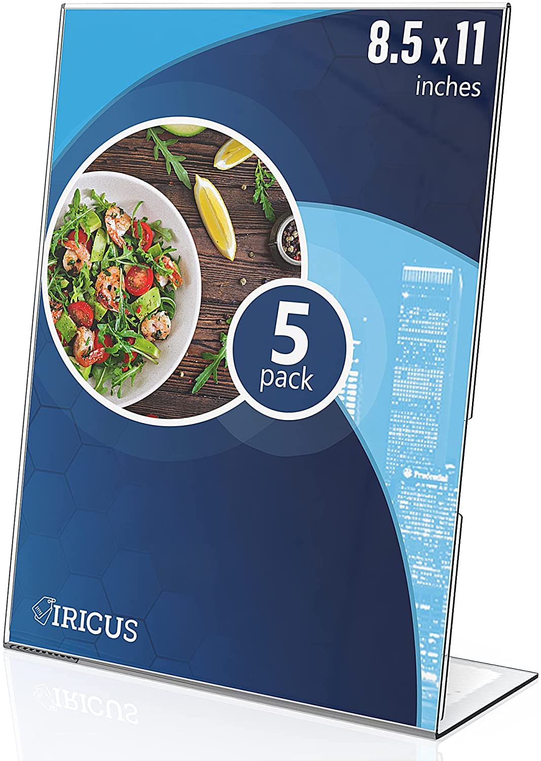 5 Pack Clear Acrylic Sign Holders 8.5x11 Inches - Vertical Slanted Back Plastic Stands for Flyers, Menus, Documents - Perfect for Restaurants, Retail Stores & Office Displays