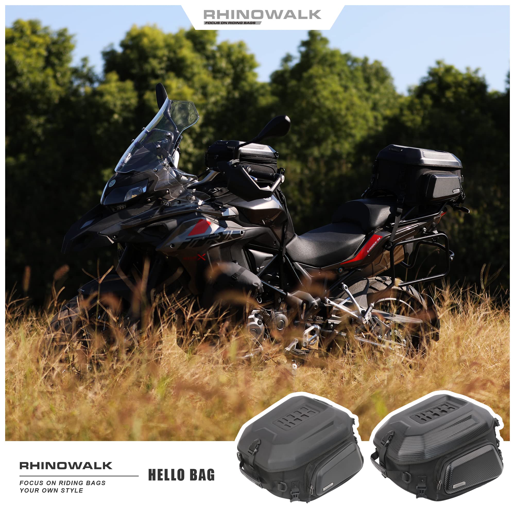 Rhinowalk Motorcycle Tail Bag 23-35L - Waterproof Hard Shell Rear Seat Bag with Expandable Storage, Helmet Holder & Luggage Compartment - Perfect for Commuting, Road Trips & Adventure Riding