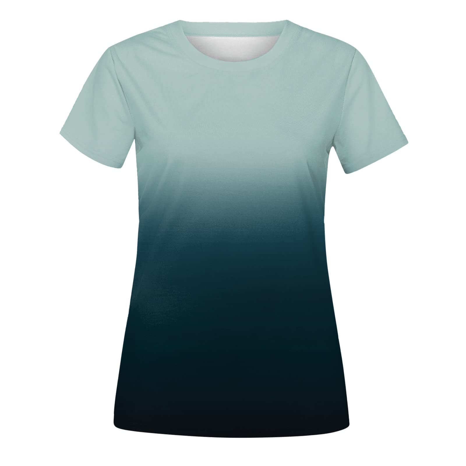 Women's Casual Short Sleeve Pullover T-Shirt - Gradient Print Round Neck Slim Fit Soft Blouse Top for Everyday Wear, Work & Outfits