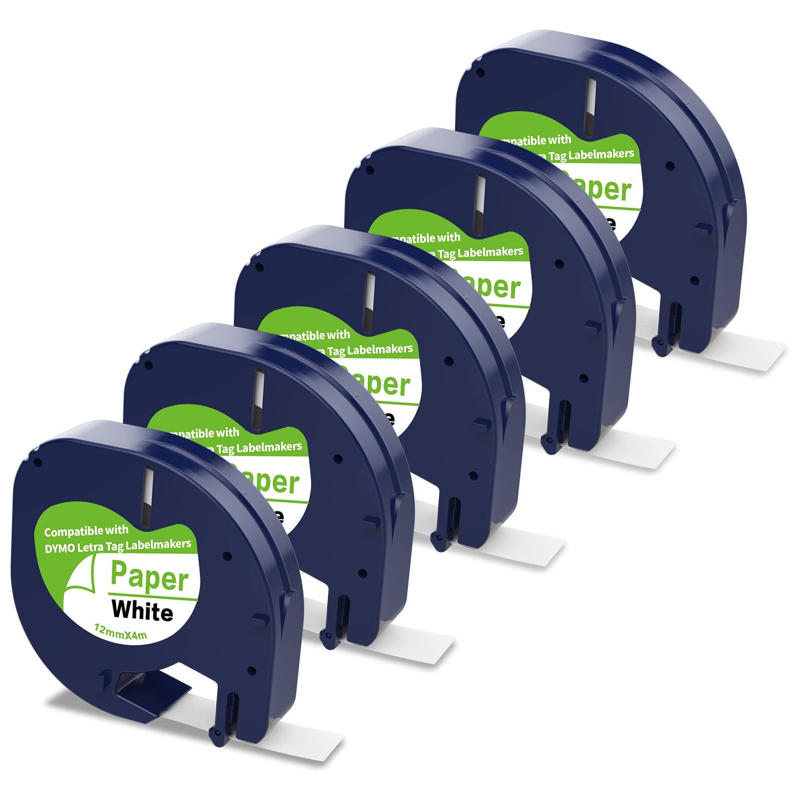 5-Pack 91330 White Paper Label Tape Refills for Dymo & LetraTag Label Makers - 12mm x 4m (1/2
