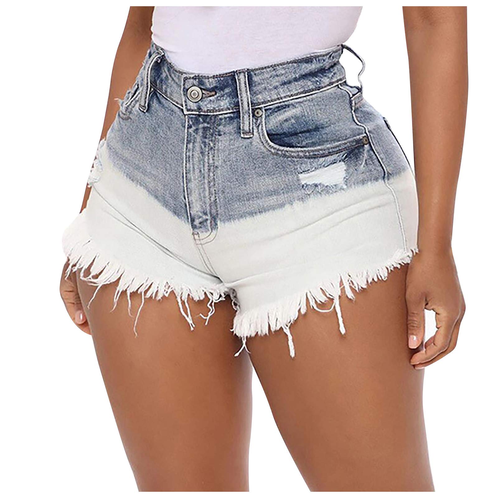 Gradient Hot Stretch Women's Ripped Denim Shorts - Frayed Hem Fashion Jeans Pants for Casual Wear & Summer Outfits | Black Stretchy Shorts for Women