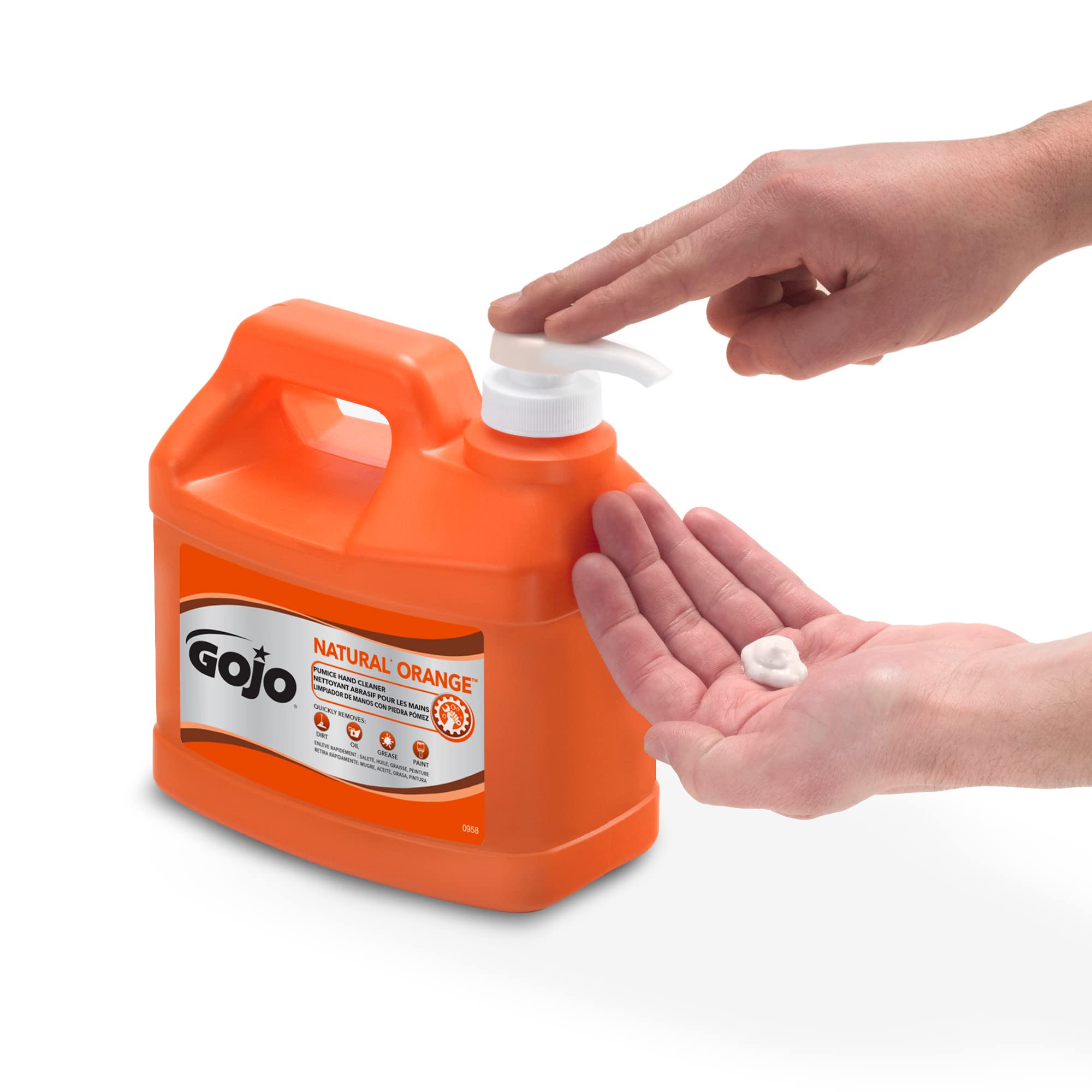 GOJO NATURAL ORANGE Pumice Hand Cleaner - 1/2 Gallon Fast-Acting Lotion with Pumice in Pump Bottle (Pack of 1) - Ideal for Mechanics, Gardeners & DIY Enthusiasts - 0958-04