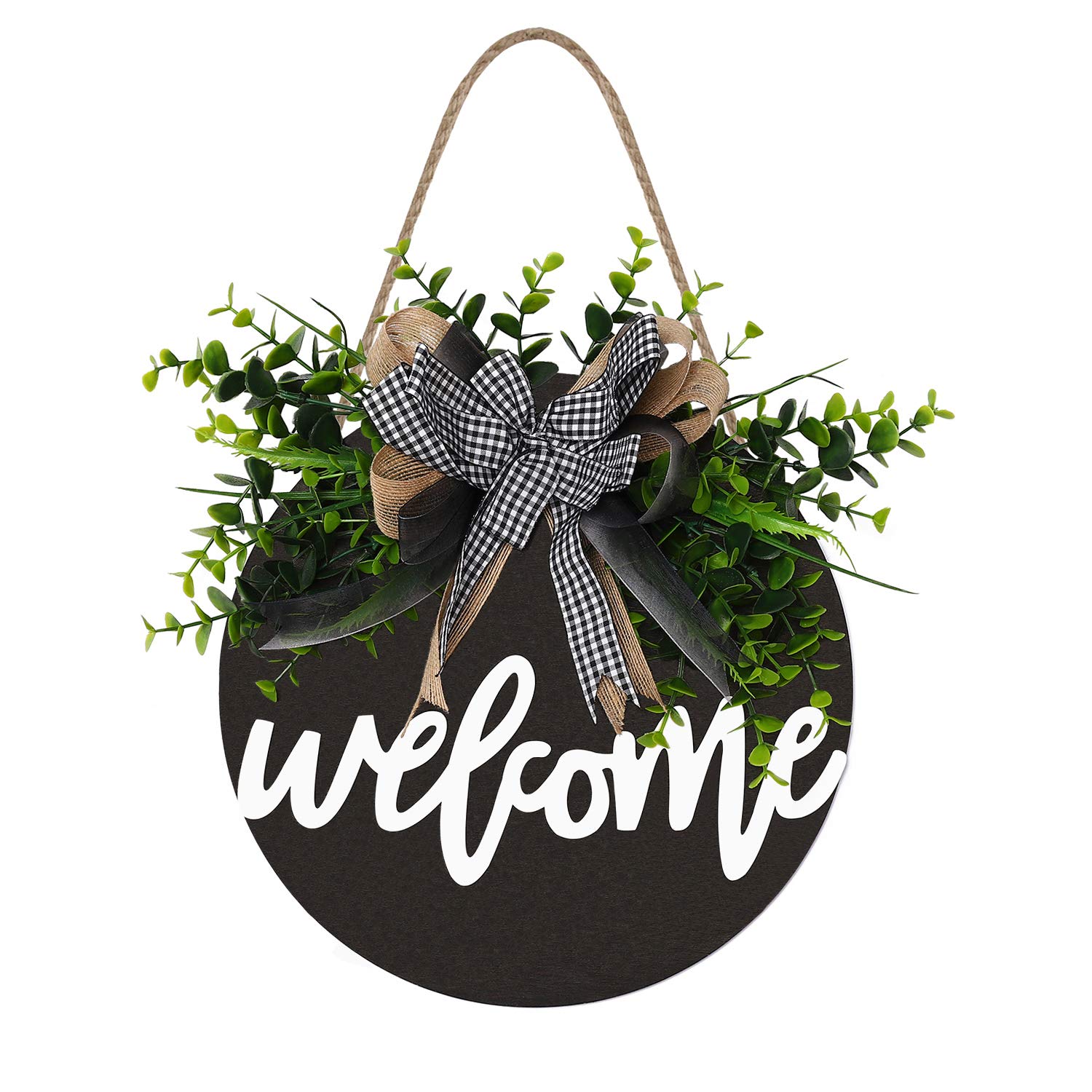 Farmhouse Welcome Sign - Round Wood Hanging Wreath for Front Door, Porch & Spring Decor - Blackboard Style Home Decoration | Perfect for Entryway, Housewarming Gifts & Seasonal Display