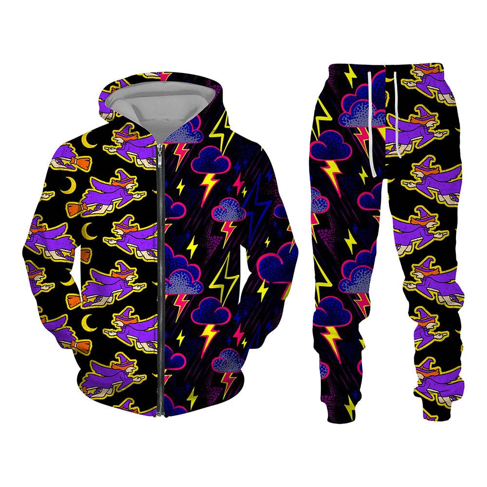3D Printed Halloween Skull Men's Zipper Hoodie & Jogger Set - Autumn Winter Long Sleeve Tracksuit for Streetwear, Cosplay & Gothic Fashion
