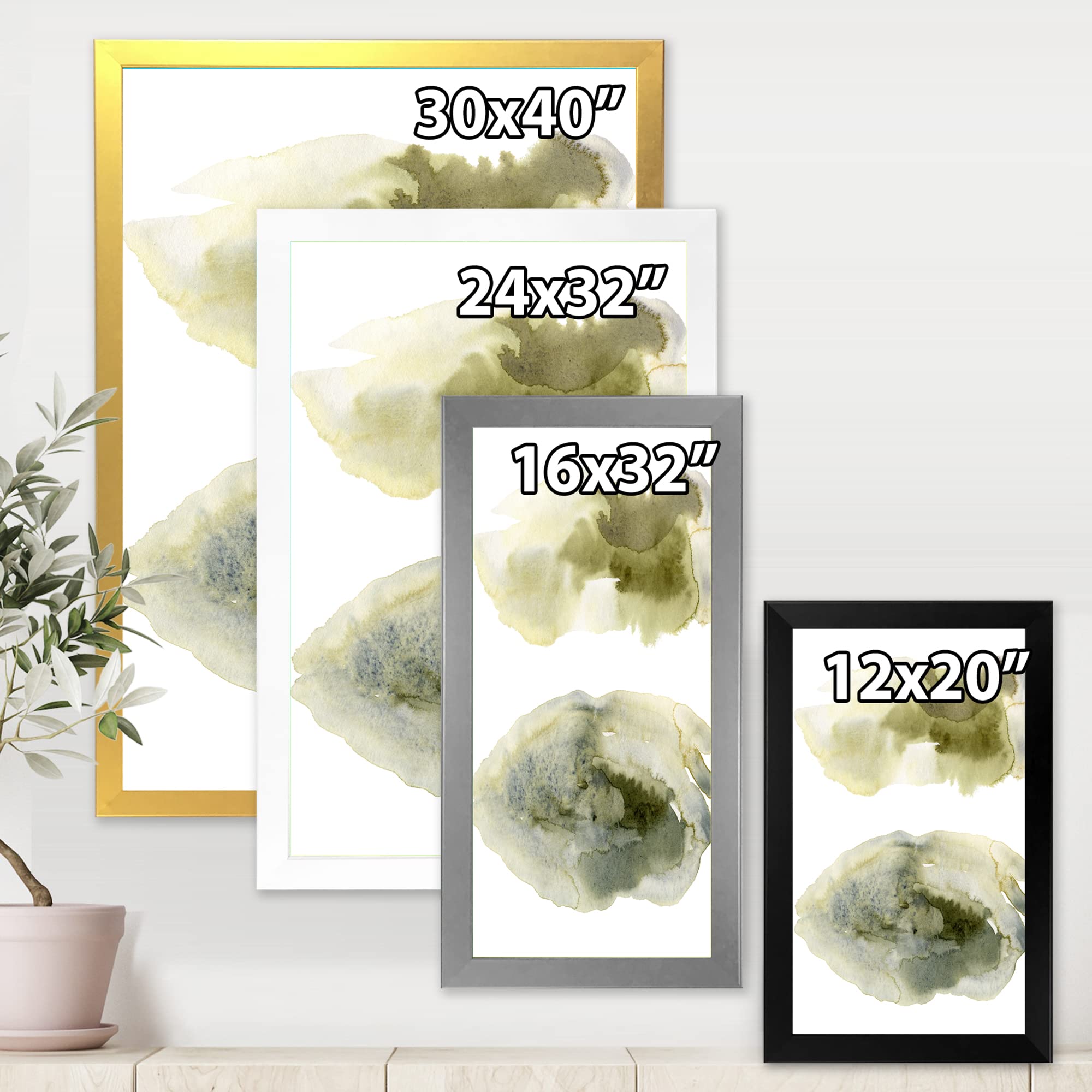 DesignQ Dark Green Abstract Clouds Modern Framed Wall Art - Contemporary Home Decor for Living Room, Bedroom & Office