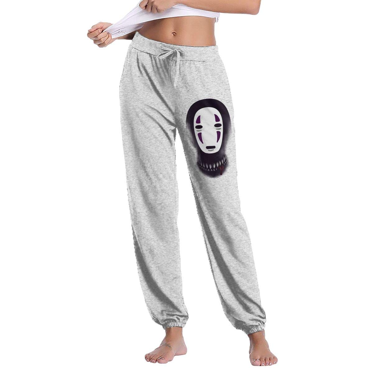 No Face Spirited Away Sweatpants for Women - Faceless Anime Workout Pants with Mask Design | Gray Long Athletic Pants for Cosplay, Lounge & Gym