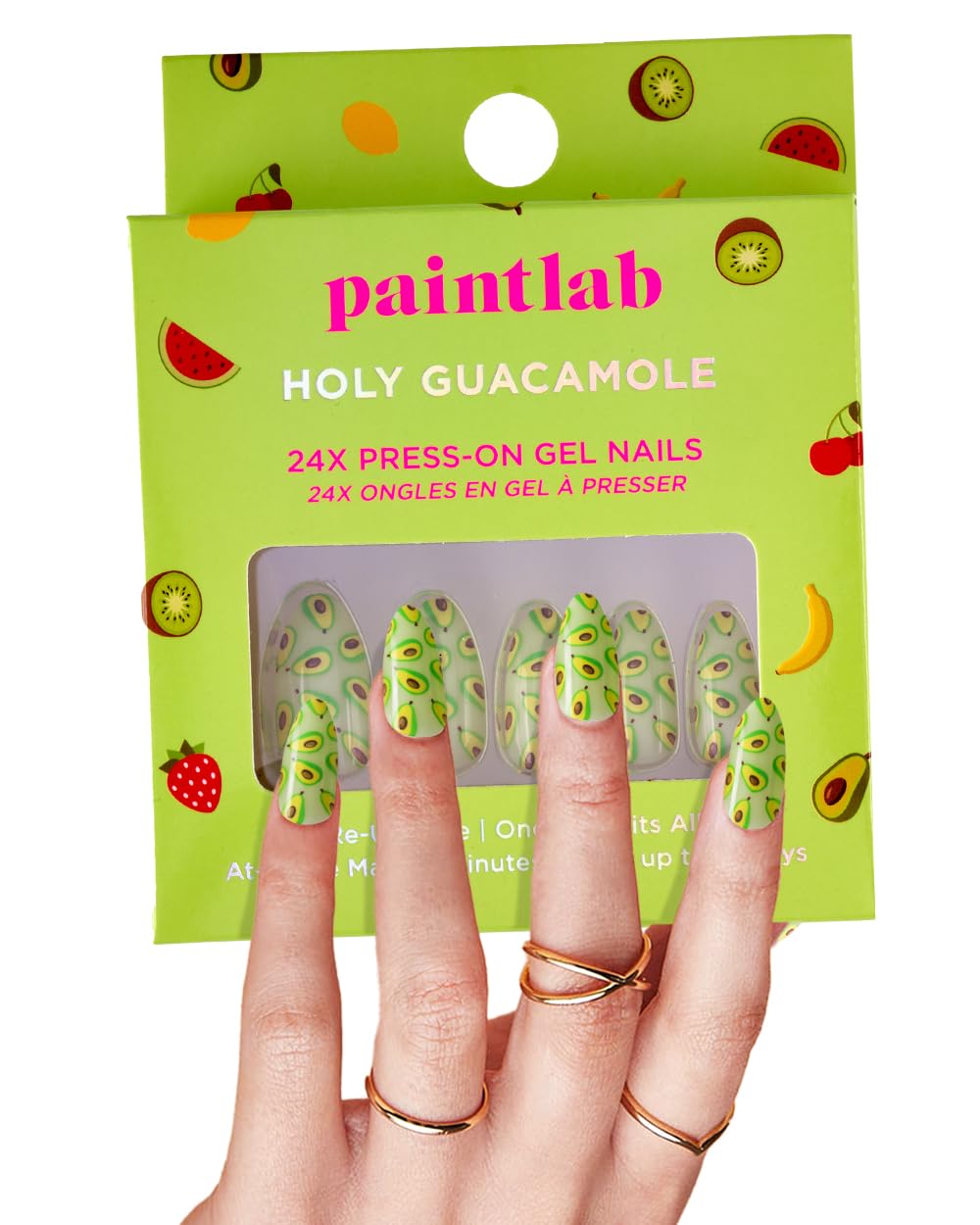 PaintLab Press-On Nails Manicure Kit - Holy Guacamole 24-Piece Set with Glue, Nail File, Prep Pad & Cuticle Stick | Long-Lasting Fake Nails for Parties, Weddings & Everyday Wear