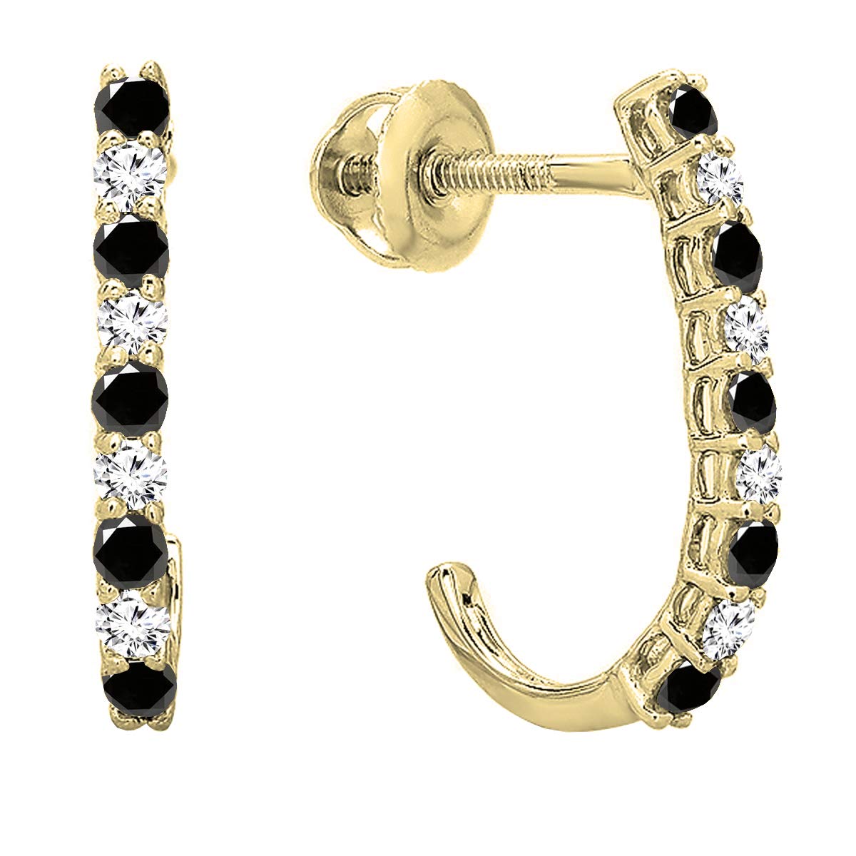 Dazzlingrock Collection 14K Solid Yellow Gold Round Gemstone J-Shaped Hoop Earrings for Women - Elegant Jewelry for Parties, Weddings & Special Occasions