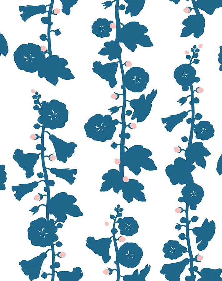 Clare V. 'Hollyhock' Cadet Blue Wallpaper - Premium Peel & Stick Wallpaper for Bedroom, Living Room & Nursery Decor