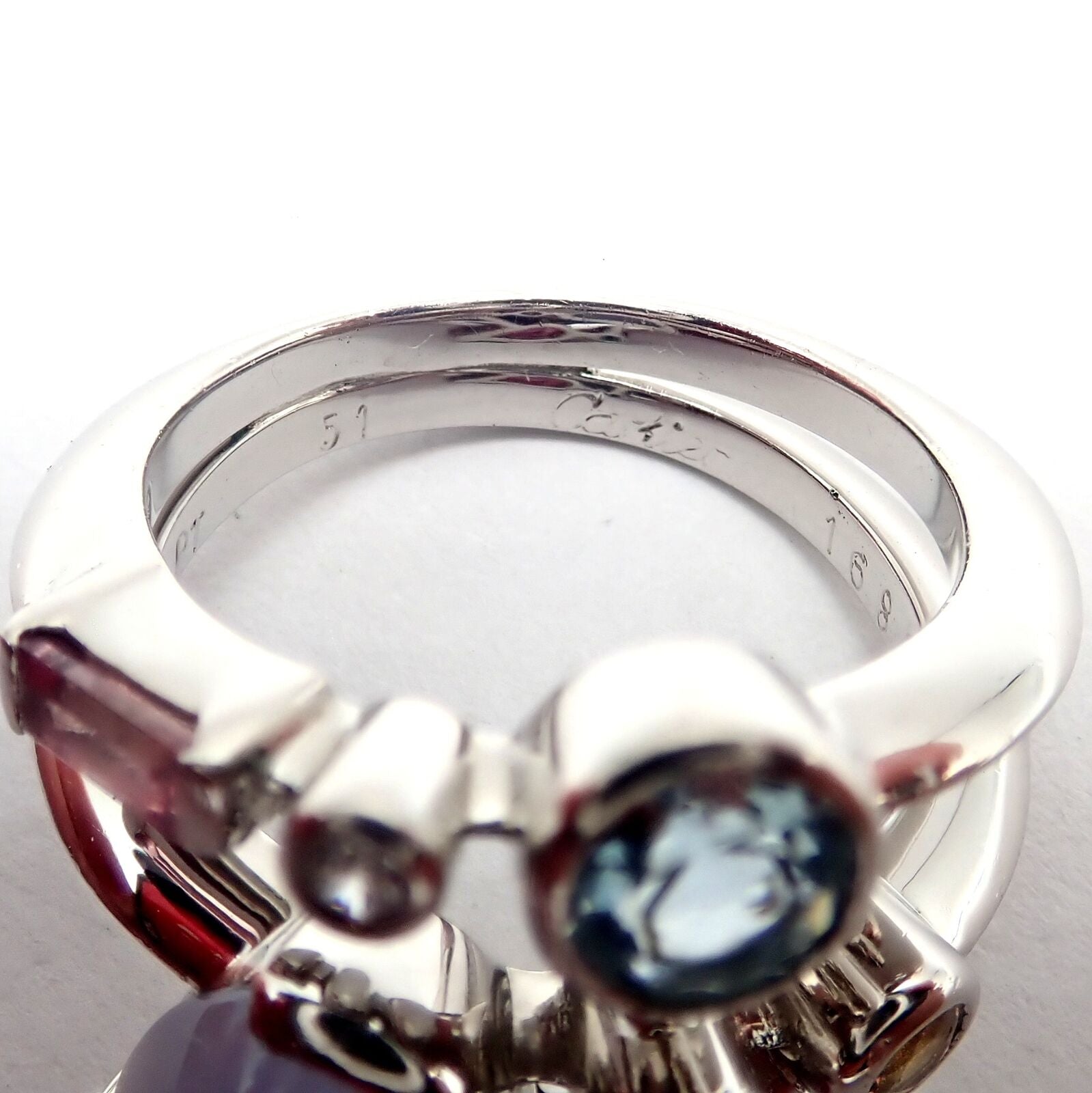 Cartier Meli Melo Platinum Ring with Chalcedony, Tourmaline, Garnet & Diamonds - Size 5.75 | Luxury Jewelry for Weddings, Anniversaries & Special Occasions