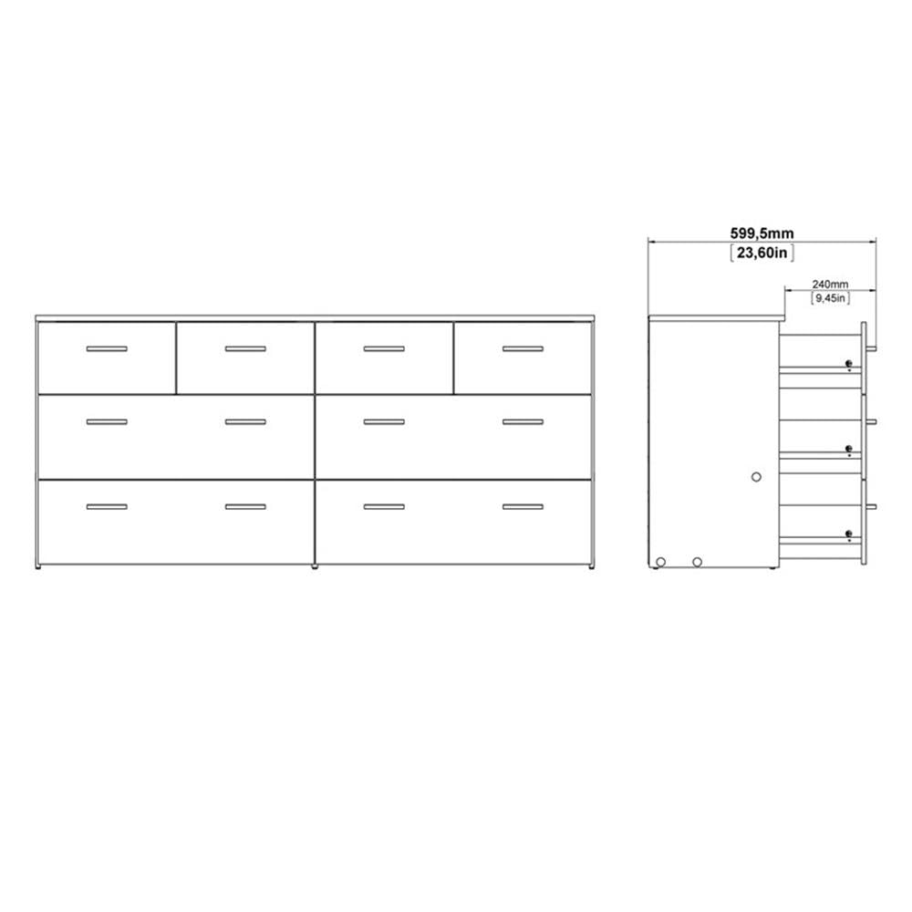 Tvilum 8-Drawer Double Dresser - Solid Oak Frame with White Finish | Perfect for Bedroom Storage & Closet Organization