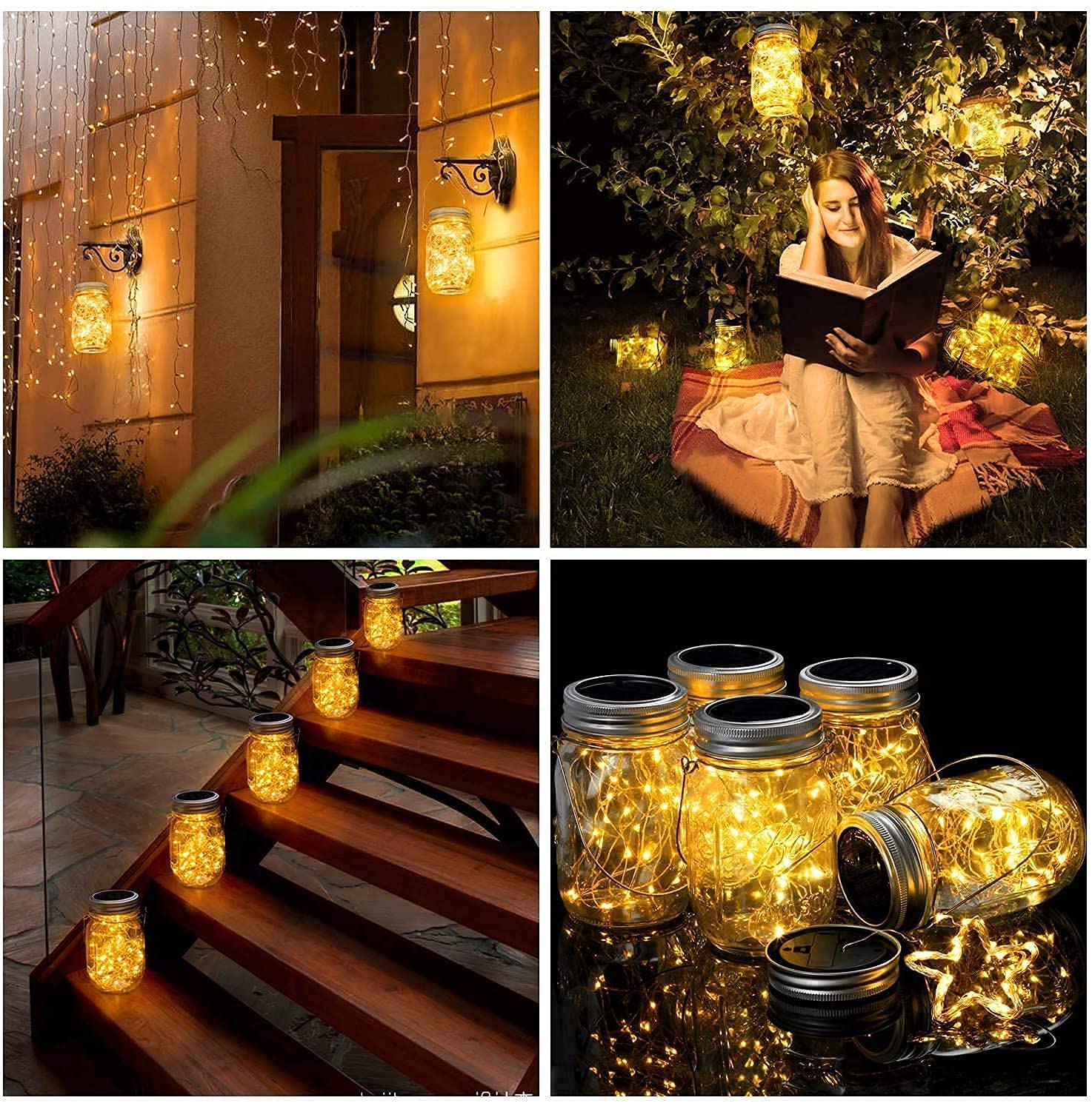 VOOKRY 6 Pack Solar Mason Jar Lids with 30 LED Lights & 8 Pack 20 LED Fairy String Lights - Waterproof Outdoor Decorative Lighting for Garden, Patio, Wedding, Party Decor