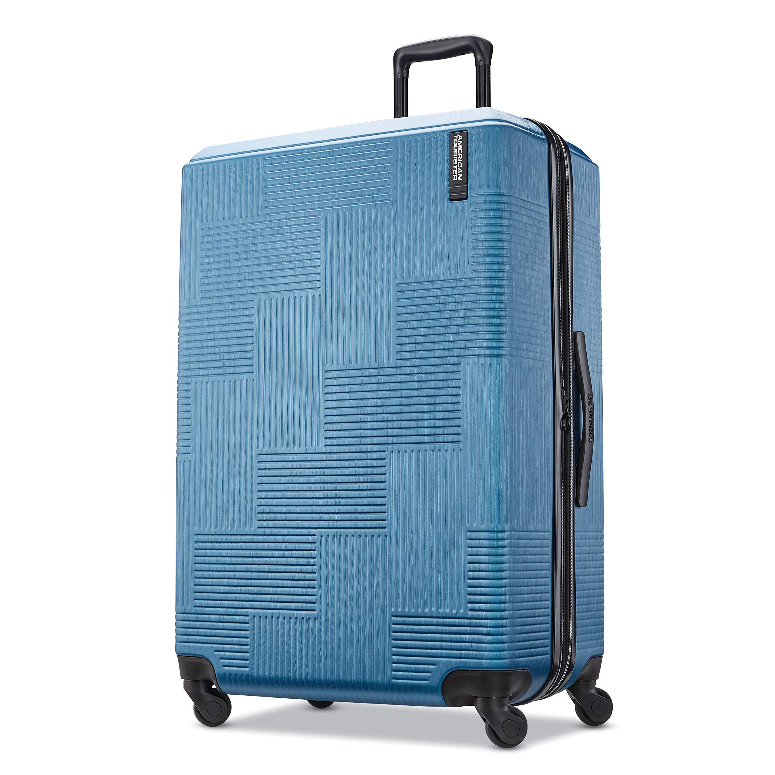 American Tourister Stratum XLT Expandable Hardside Suitcase with 360° Spinner Wheels - 28-Inch Checked Luggage in Blue Spruce | Perfect for International Travel & Family Vacations