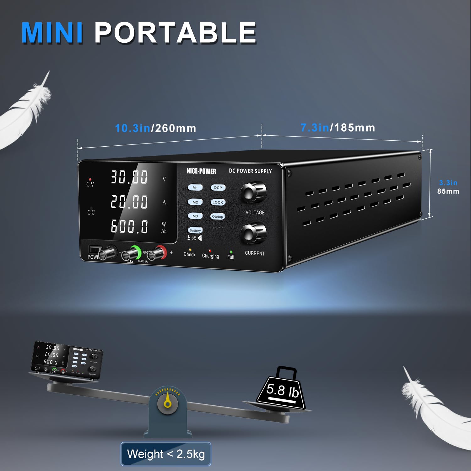 600W Adjustable DC Power Supply 30V 20A Variable Switching Regulated Bench Power Supply with OCP, Memory Storage & Lock Button - Perfect for Battery Charging, Electronics Testing, Lab Equipment & DIY Projects