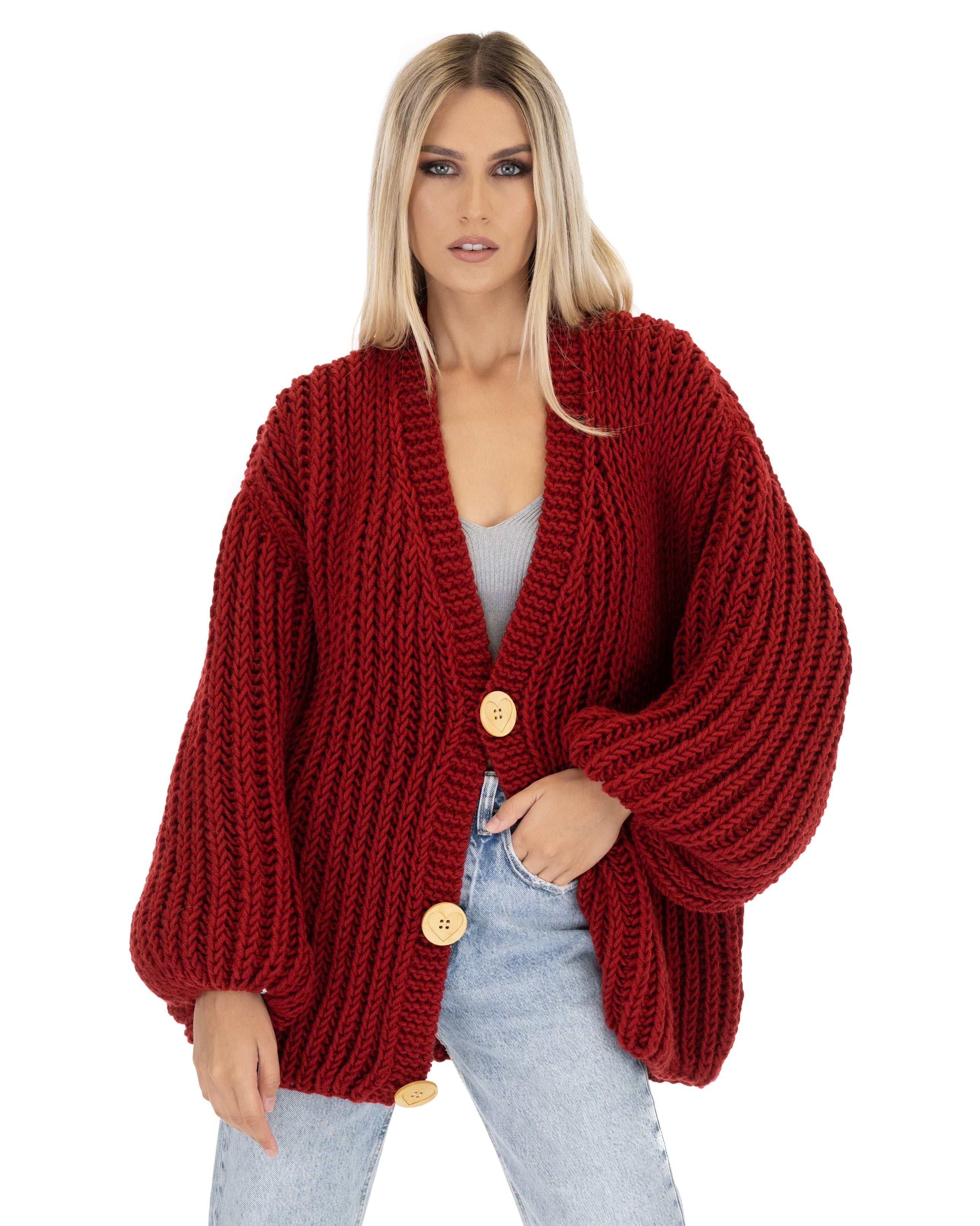 Premium Merino Wool Balloon Cardigan for Women - Soft & Cozy Oversized Knit Sweater - Perfect for Fall, Winter & Casual Outfits