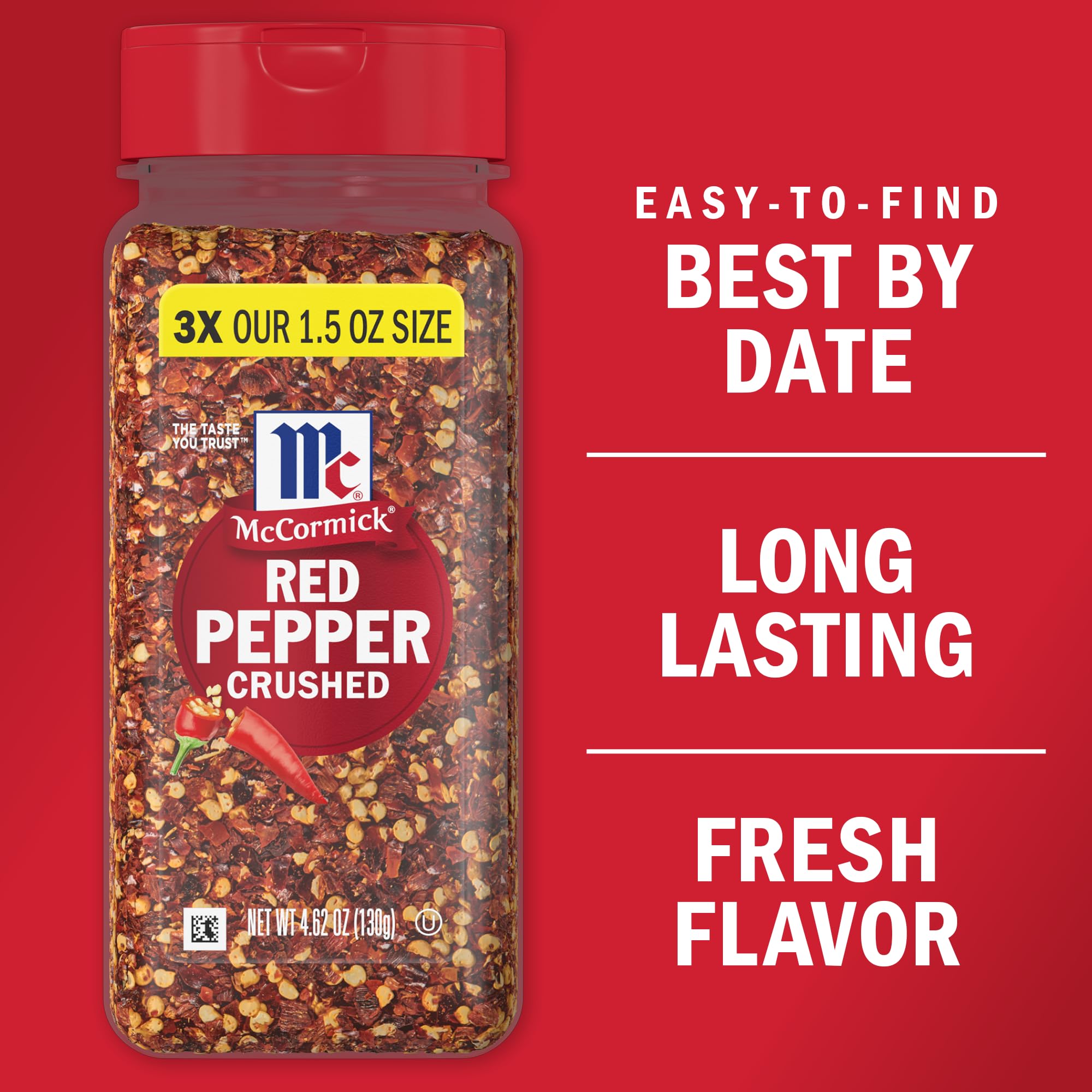 McCormick Crushed Red Pepper 4.62 oz (131g) - Premium Spice for Pizza, Pasta & Cooking - Hot & Flavorful Seasoning for Home Chefs & Restaurants