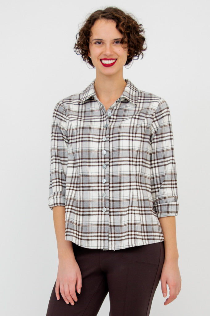 Alexis Top - Stylish Coffee Plaid Cotton Blouse for Women | Perfect for Casual Outings, Office Wear & Date Nights