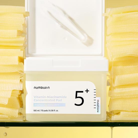 Numbuzin No.5 Vitamin Niacinamide Concentrated Pads - 70 Count | Brightening & Pore Care | Korean Skincare for Glowing Skin | Perfect for Daily Toner Step & Travel Skincare Routine