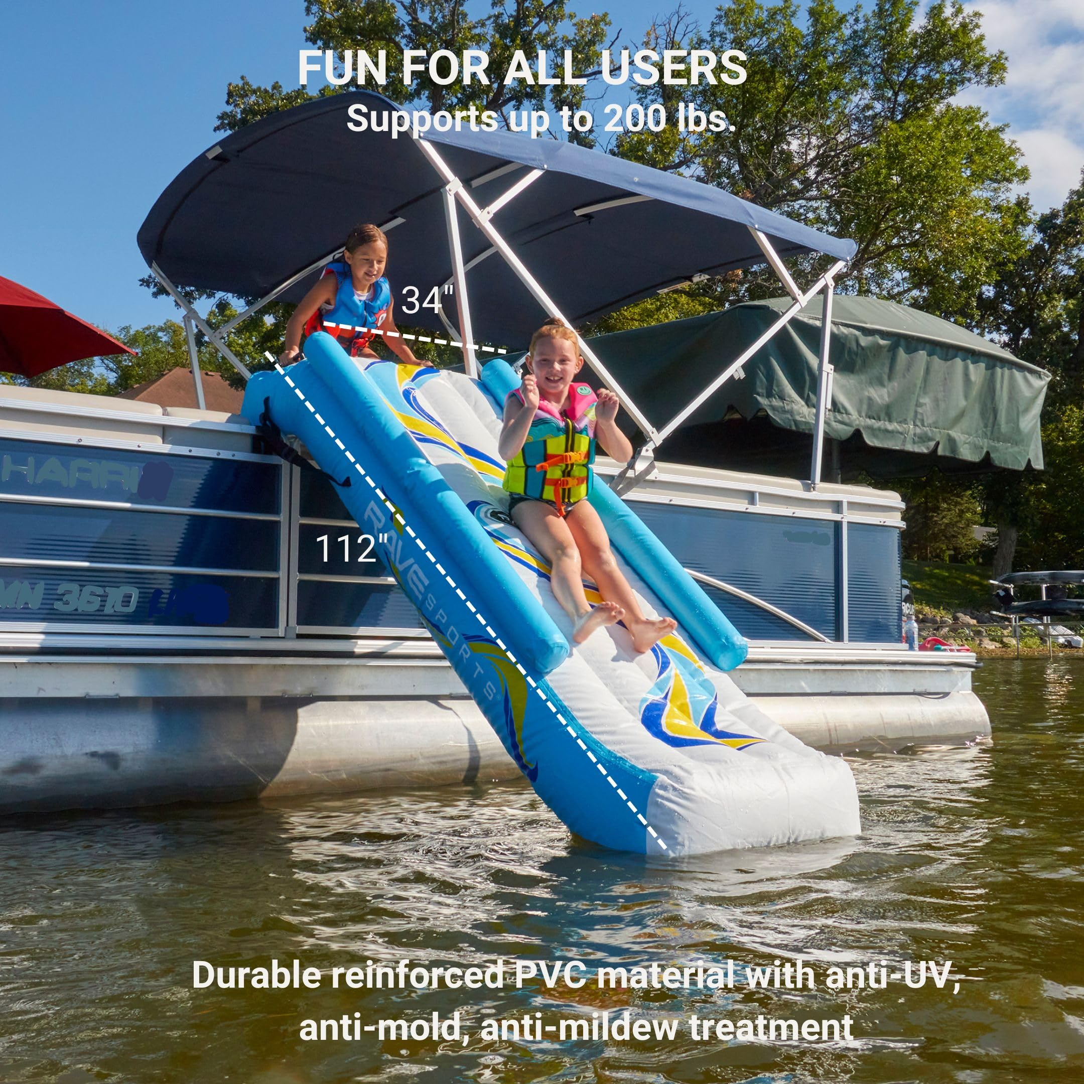 RAVE Sports 10 ft Pontoon Slide - Heavy Duty Inflatable Water Slide for Boats, Lakes & Pools - Perfect for Summer Fun, Parties & Family Gatherings
