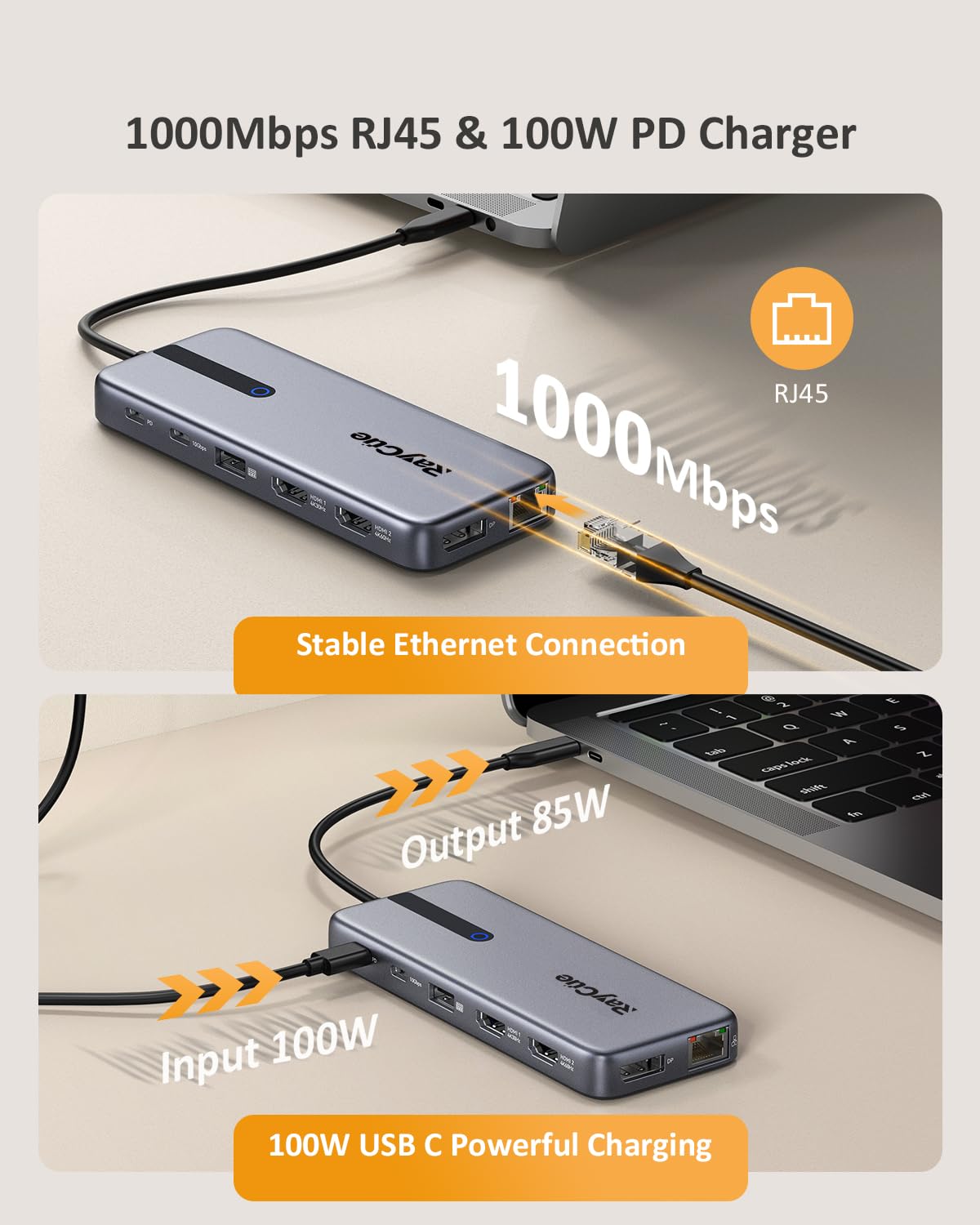 13-in-1 USB C Laptop Docking Station with Dual/Triple Monitor Support - 2 HDMI, DisplayPort, RJ45 Ethernet, 10Gbps USB-C/A 3.1, 100W PD Charging, USB 3.0/2.0, SD/TF Card Reader - Compatible with MacBook, Dell, HP, Lenovo | Perfect for Home Office, Gaming & Multi-Tasking Workspaces