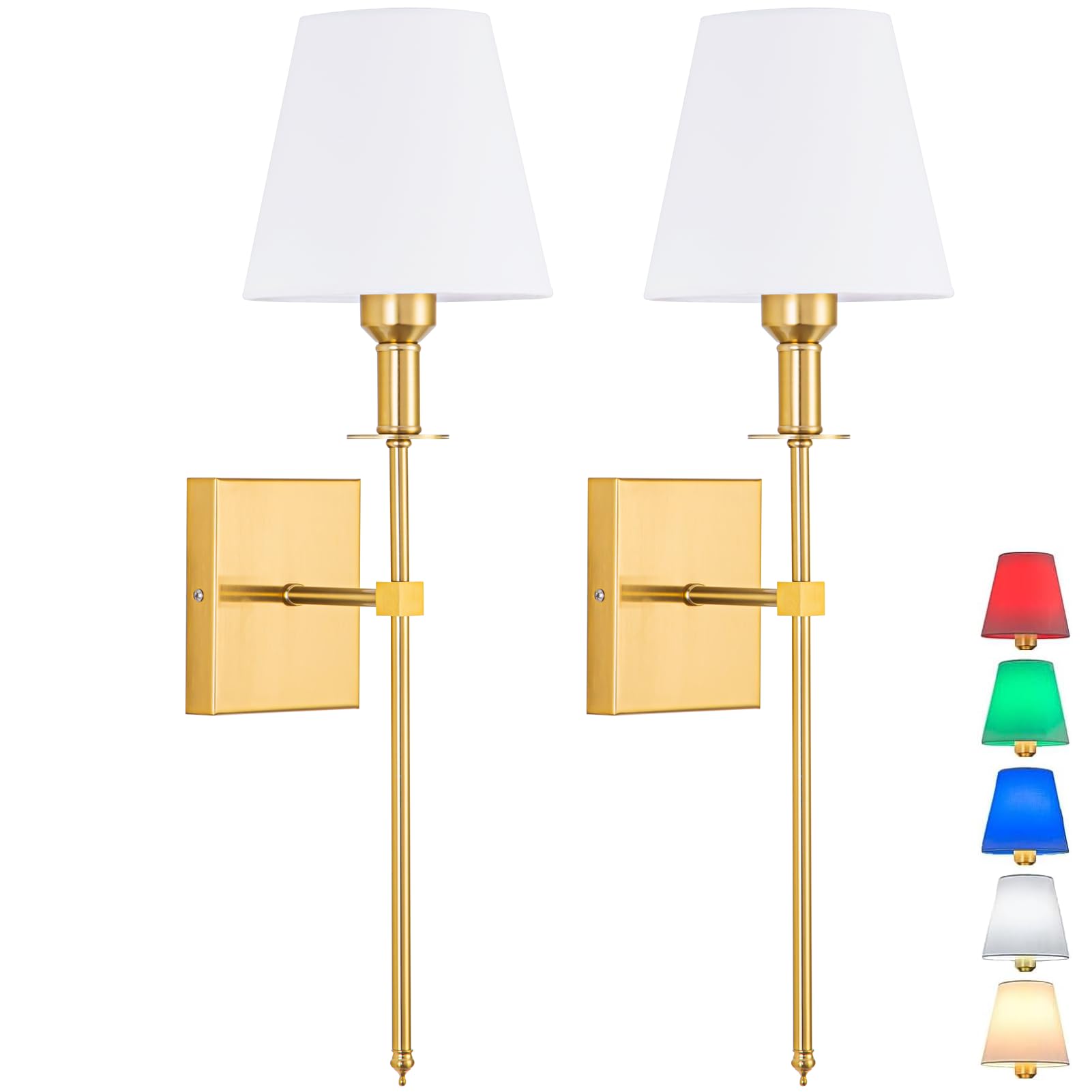 Battery Operated Wall Sconces Set of 2 - Gold Rechargeable Wireless Wall Lights with Remote Control, Dimmable 10 Color Modes - Perfect for Bedroom, Living Room, Apartment, Farmhouse & Home Decor (Gold)