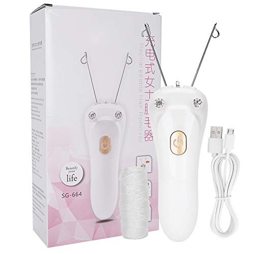 Electric Facial Hair Remover for Women - USB Rechargeable Cotton Thread Epilator with Gold Finish | Painless Upper Lip & Eyebrow Hair Removal | Perfect for Travel & Home Use